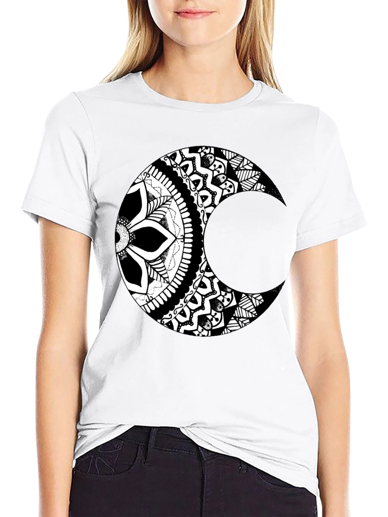 Black Moon Mandala Graphic Tee - Stylish Black T-Shirt view 9