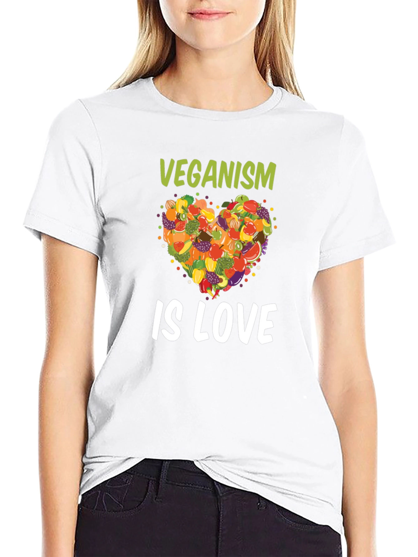 Black Veganism Is Love T-Shirt Fruit Heart Tee view 9