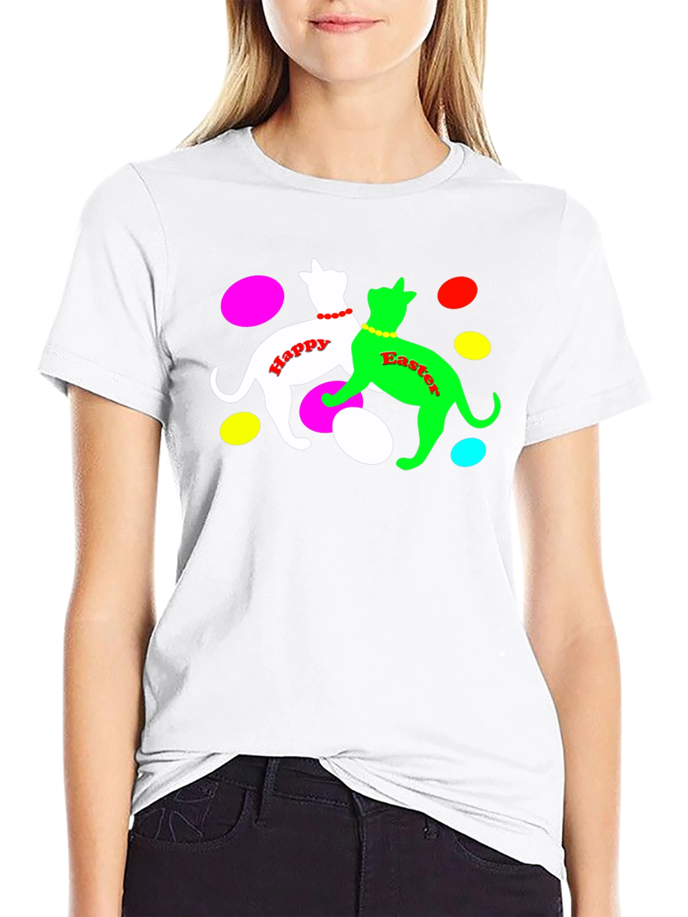 Camiseta Negra Gatos Pascua Feliz