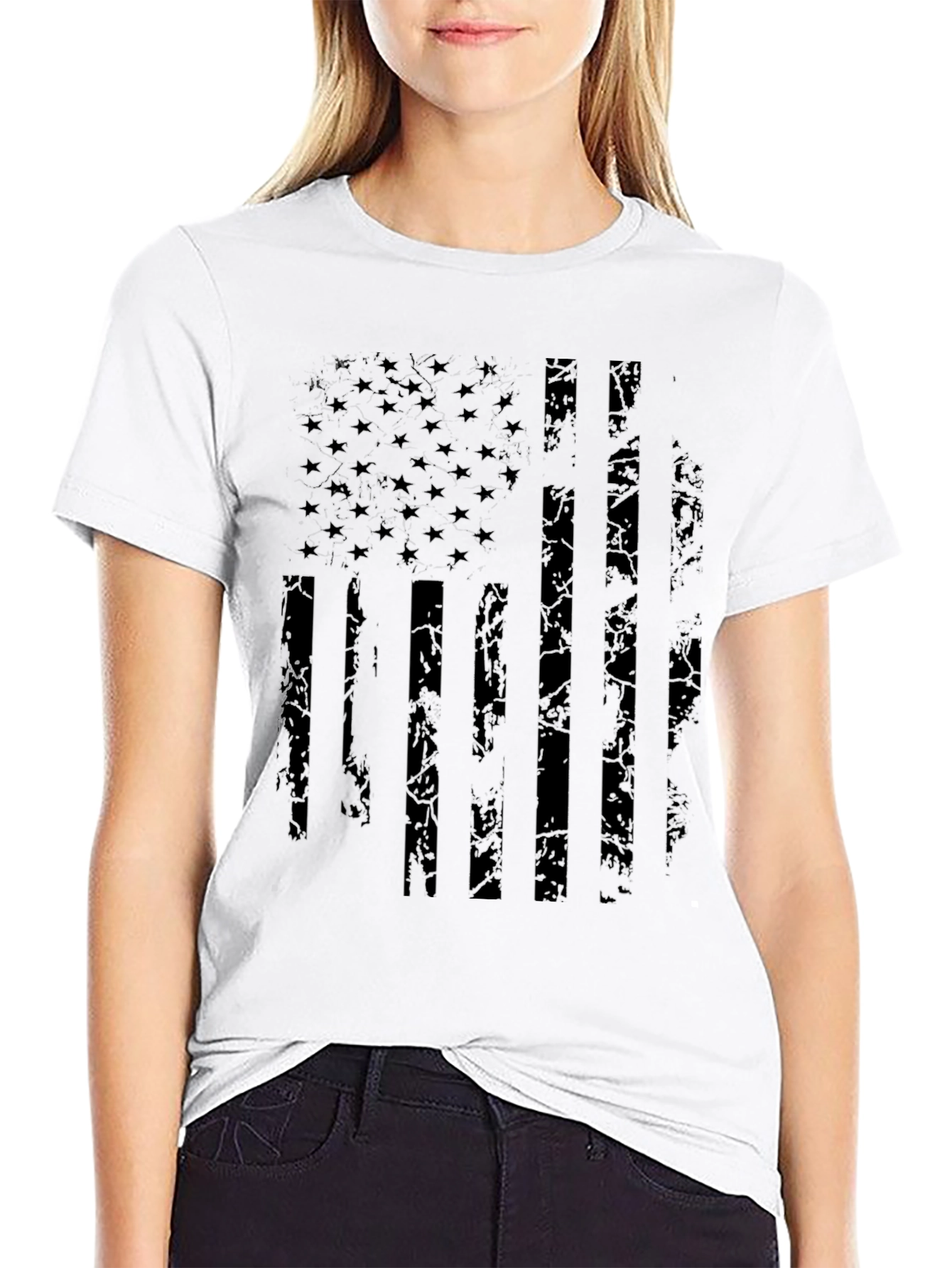 Distressed American Flag Graphic Print Men's Black T-Shirt - 9