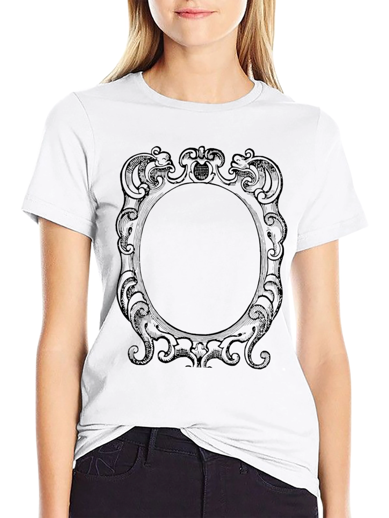 Elegant Framed Graphic Tee - Classic Black Cotton - 9