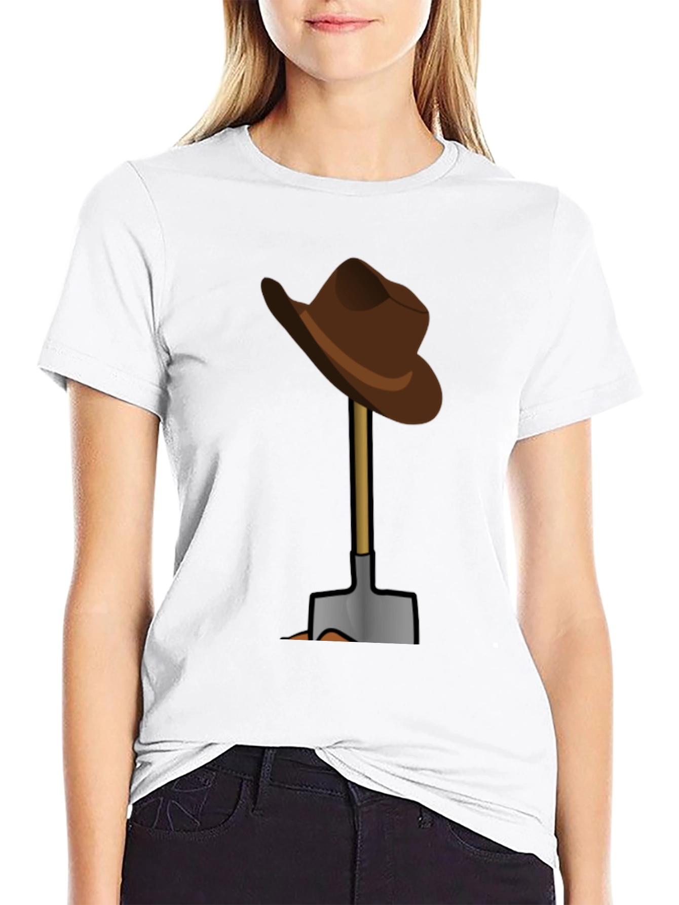Black Funny T-Shirt: Hat on Shovel Graphic Tee view 9