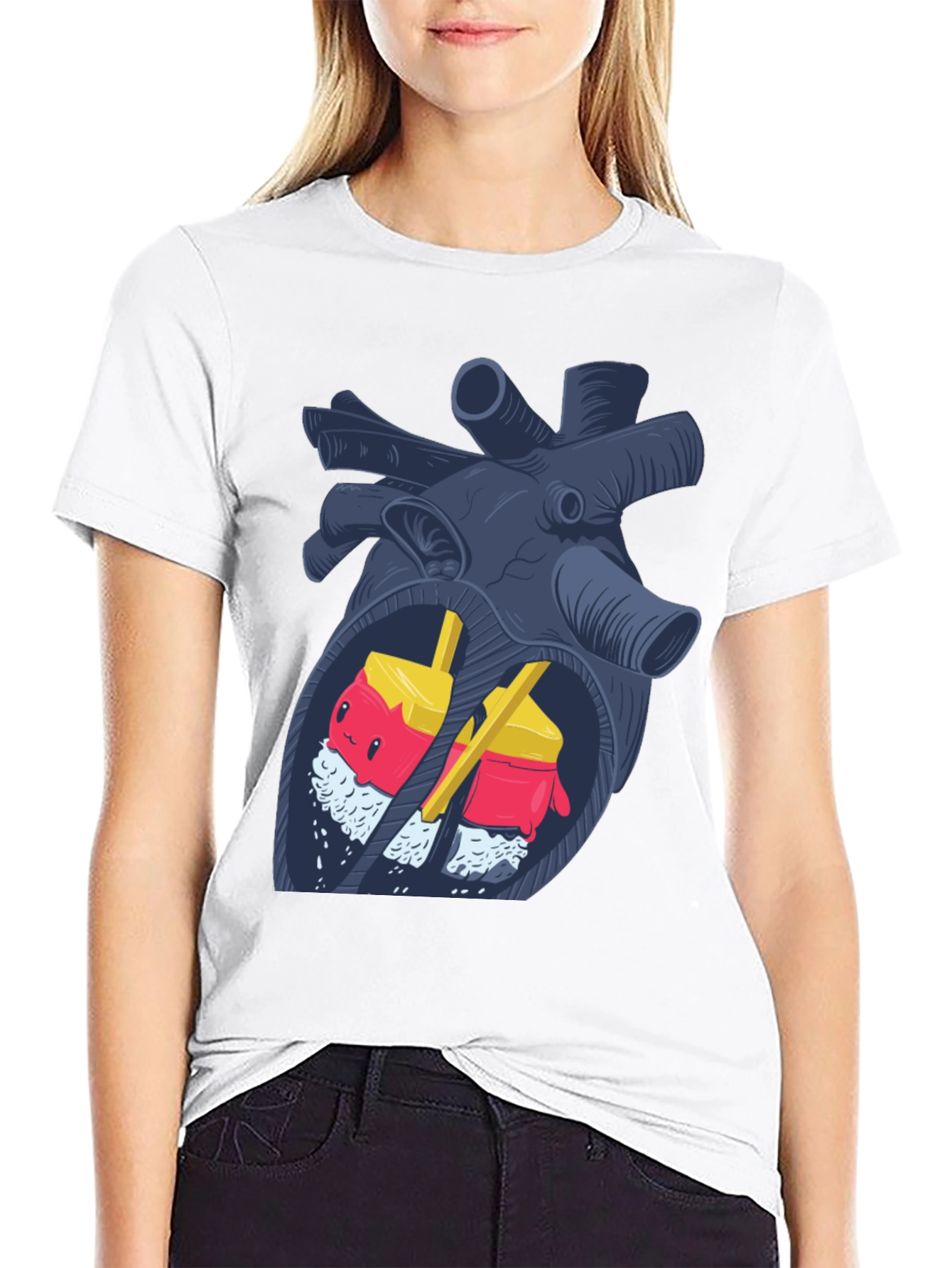 Black Anatomical Sushi Heart T-Shirt view 9