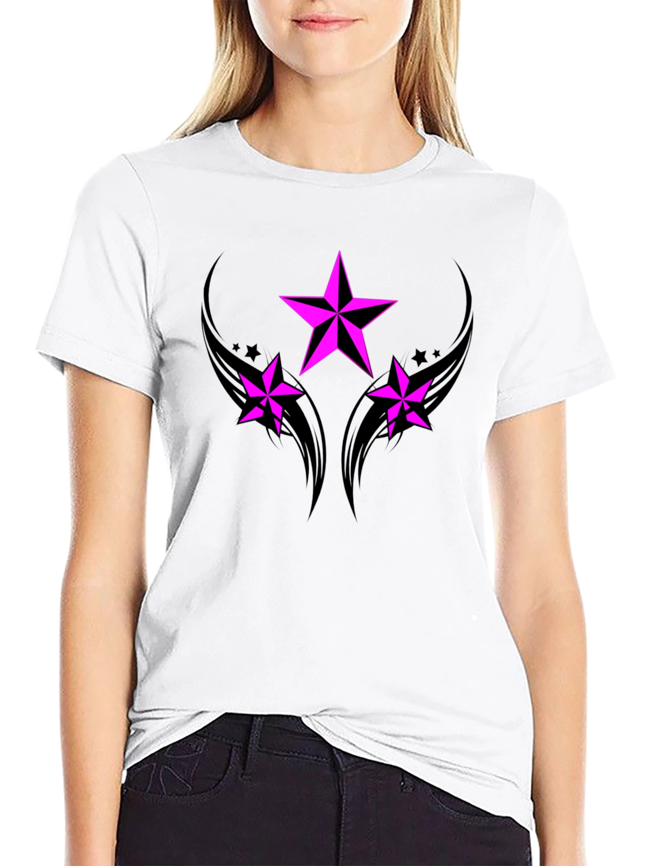 Black Black T-Shirt with Pink Star Graphic view 9