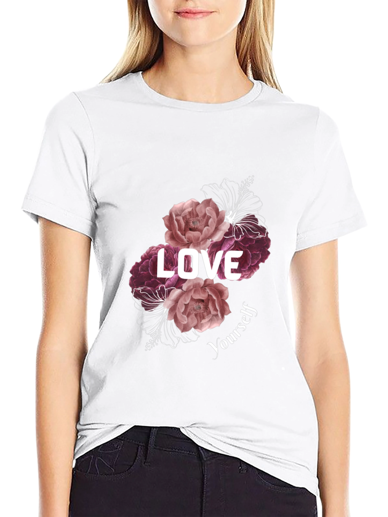 Black Love Yourself Floral Graphic Tee - Black view 9