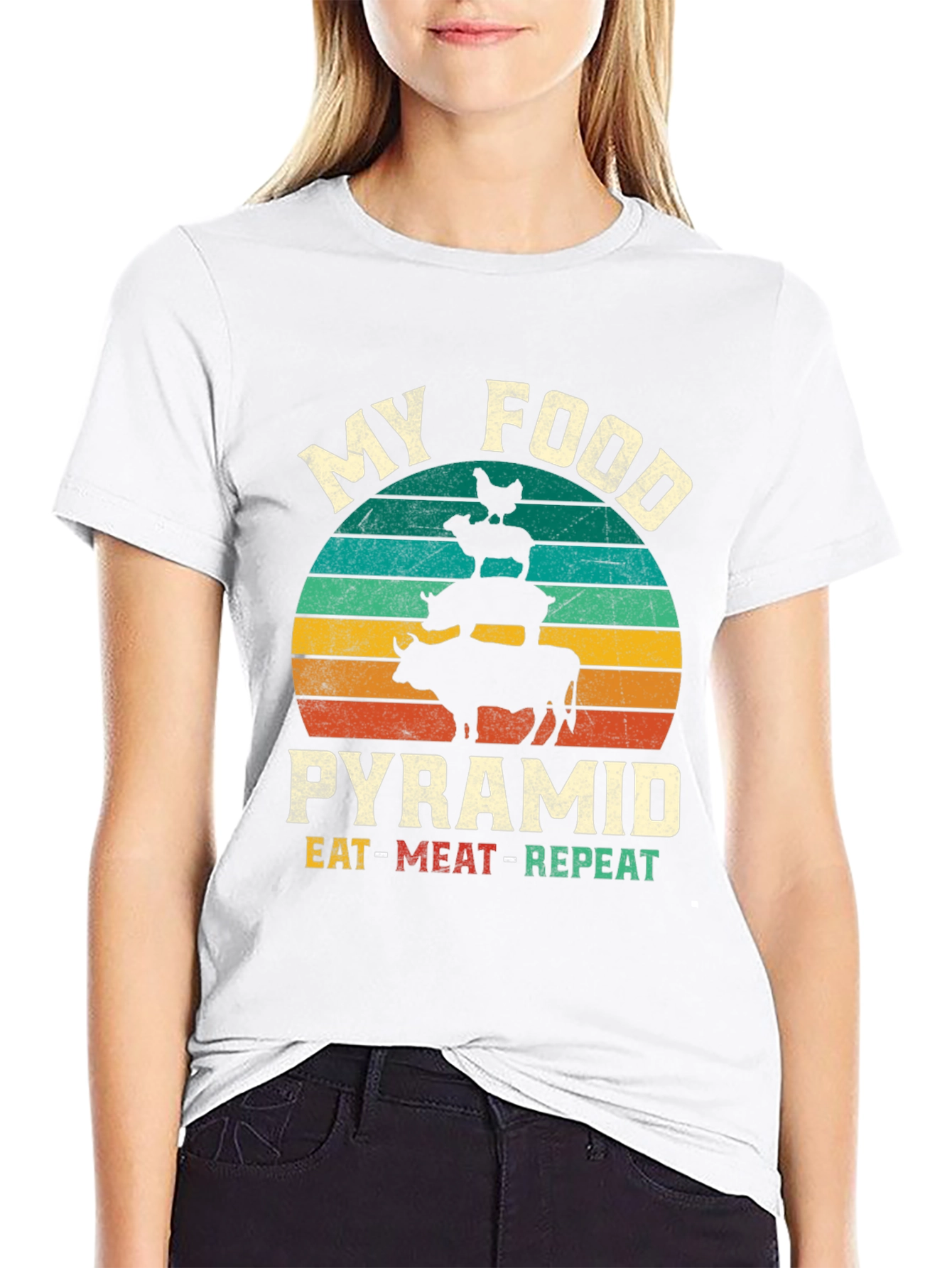 Black My Food Pyramid T-Shirt - Eat Meat Repeat view 9