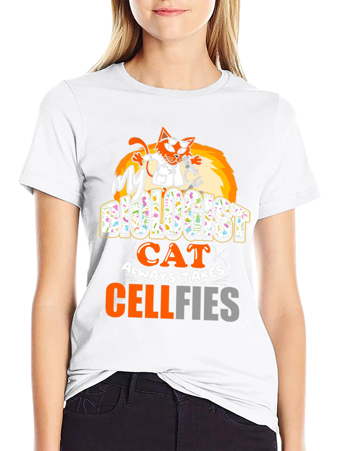 Black Biologist Cat Cellfies Graphic Tee view 9