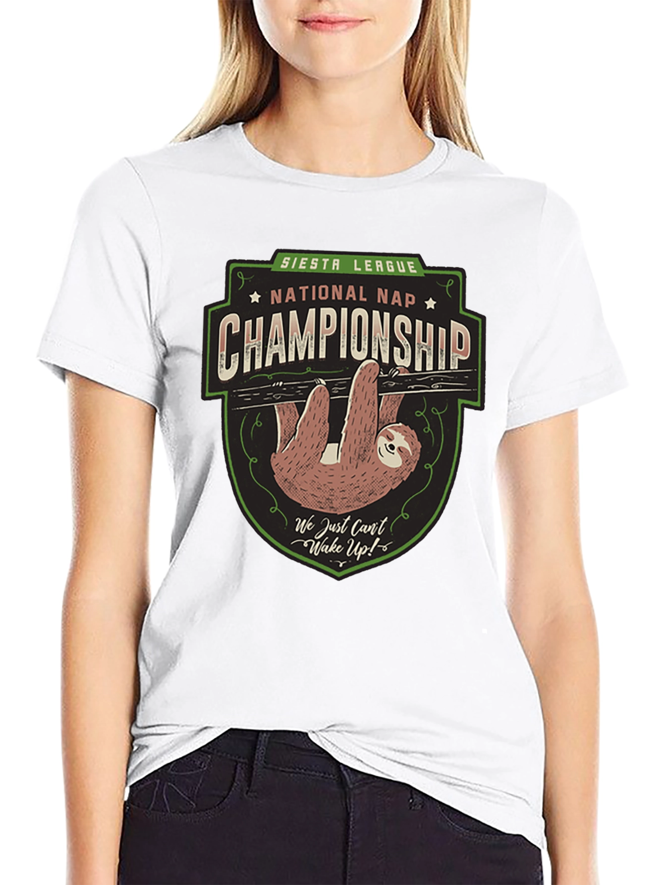 Black Siesta League National Nap Championship Sloth T-Shirt view 9