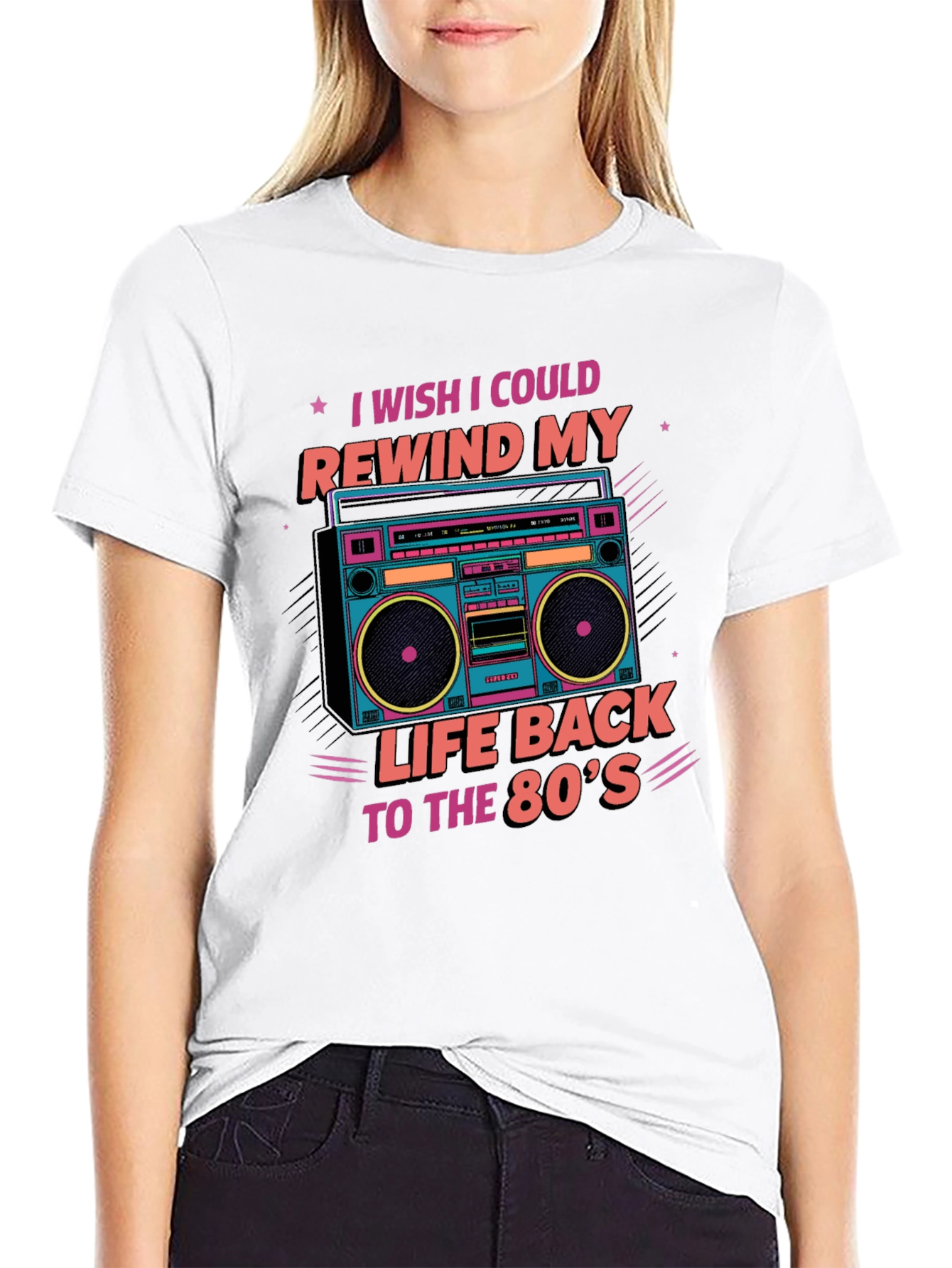 Black Rewind to the 80's Retro Boombox T-Shirt view 9