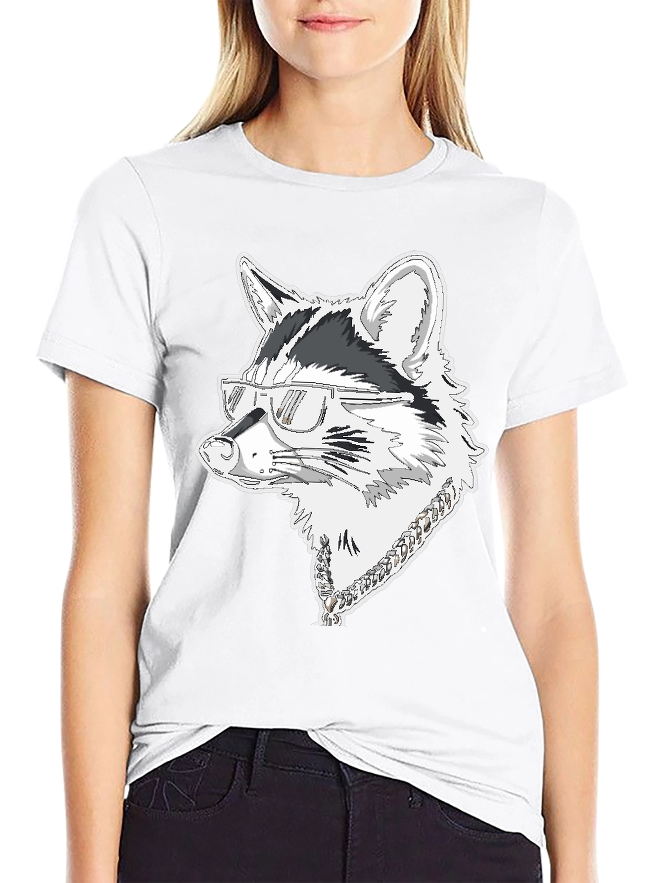 Black Cool Raccoon Graphic Tee - Black Cotton T-Shirt view 9