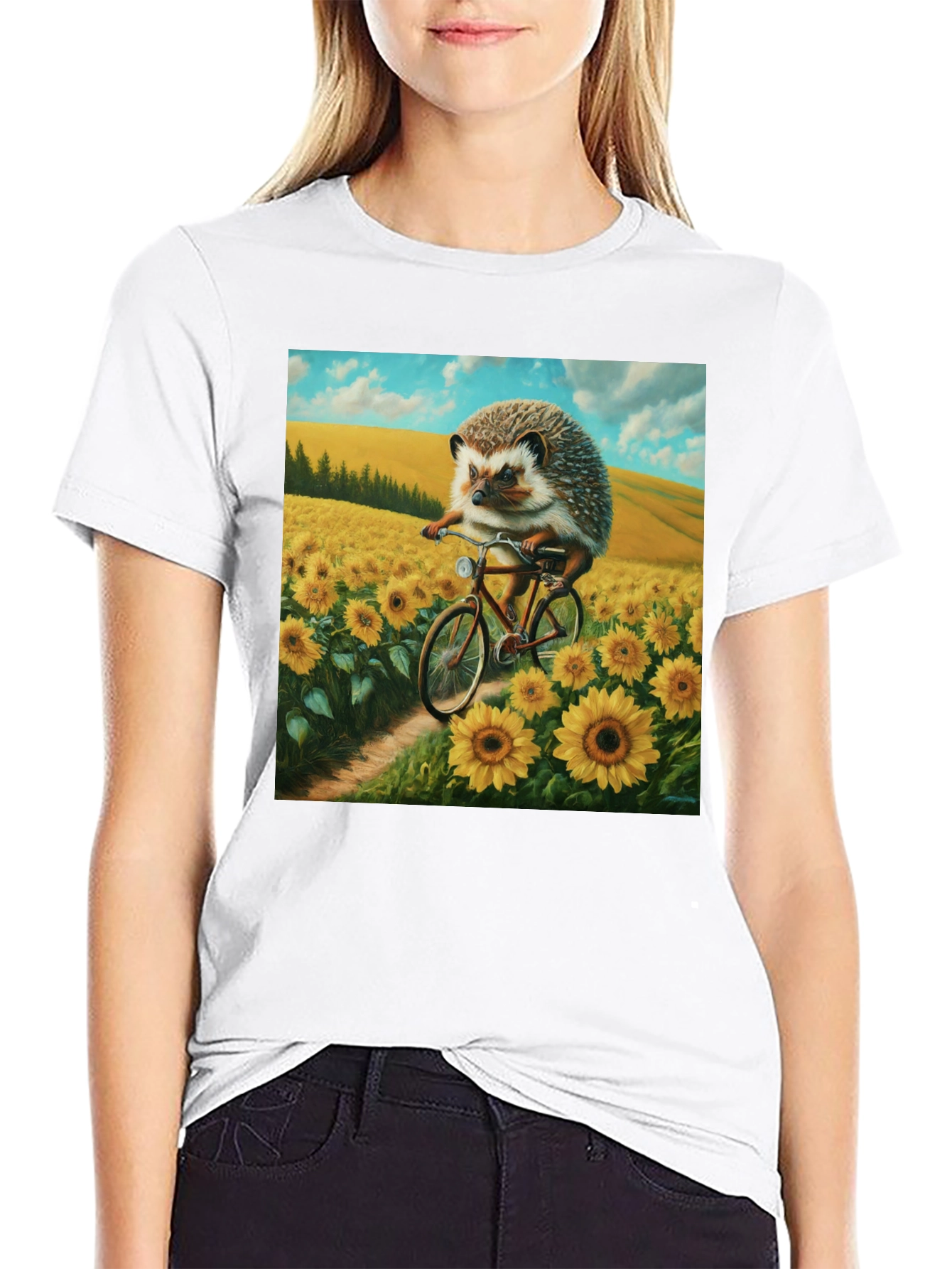 Black Hedgehog on Bike T-Shirt view 9