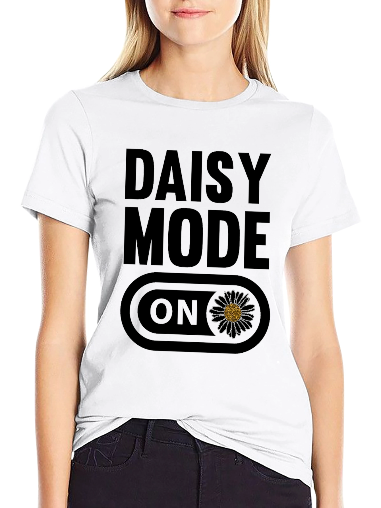 Black Daisy Mode ON Graphic T-Shirt - Black Casual Tee view 9