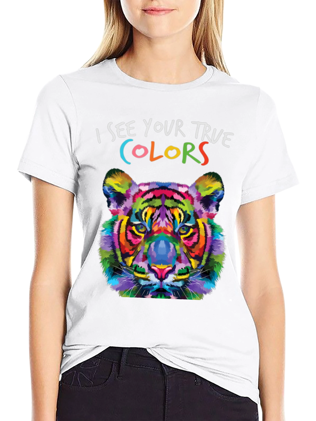 Black Colorful Tiger Graphic T-Shirt - See Your True Colors! view 9
