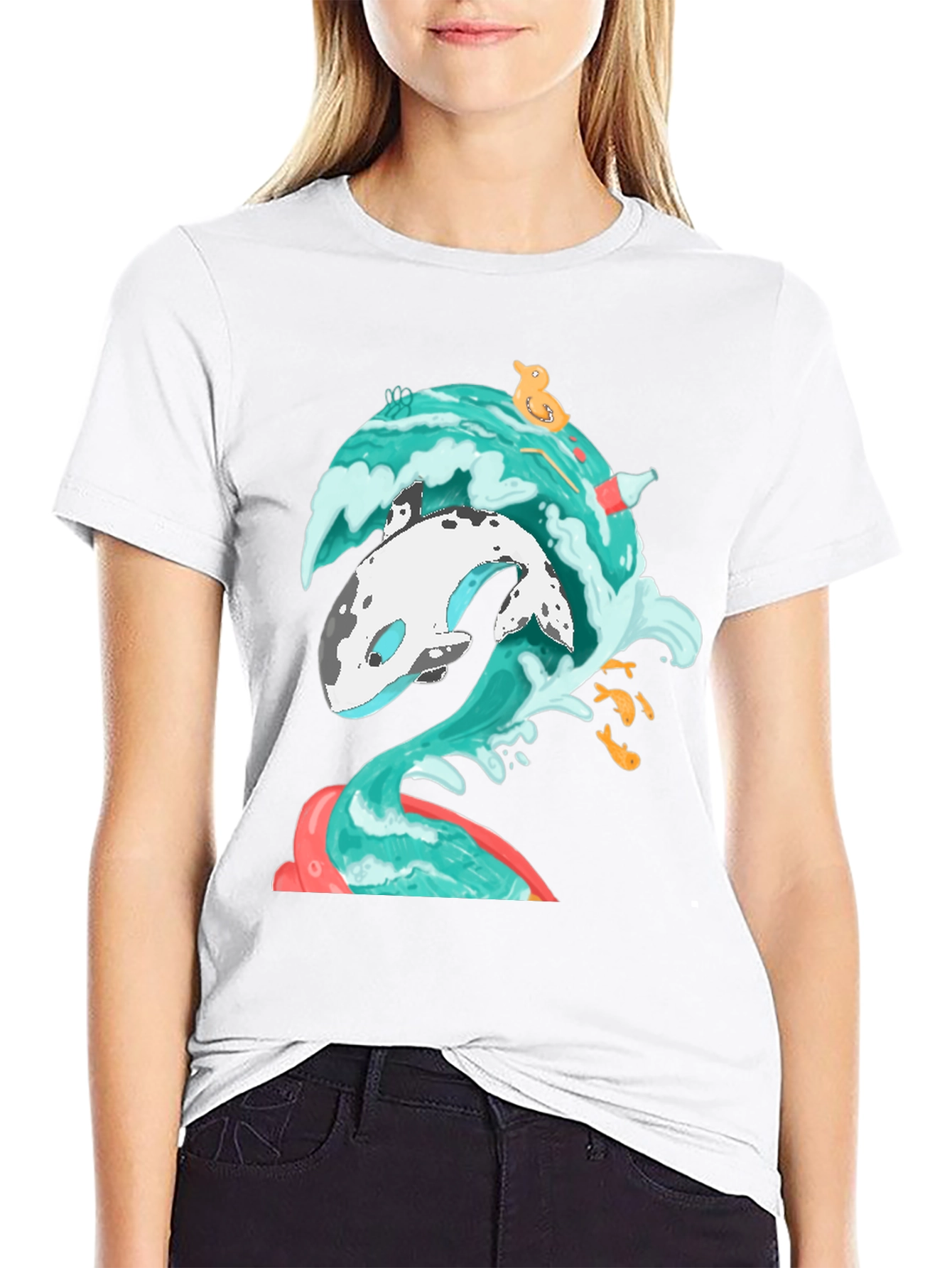 Black Whale Wave Graphic Tee - Unique Ocean Art T-Shirt view 9