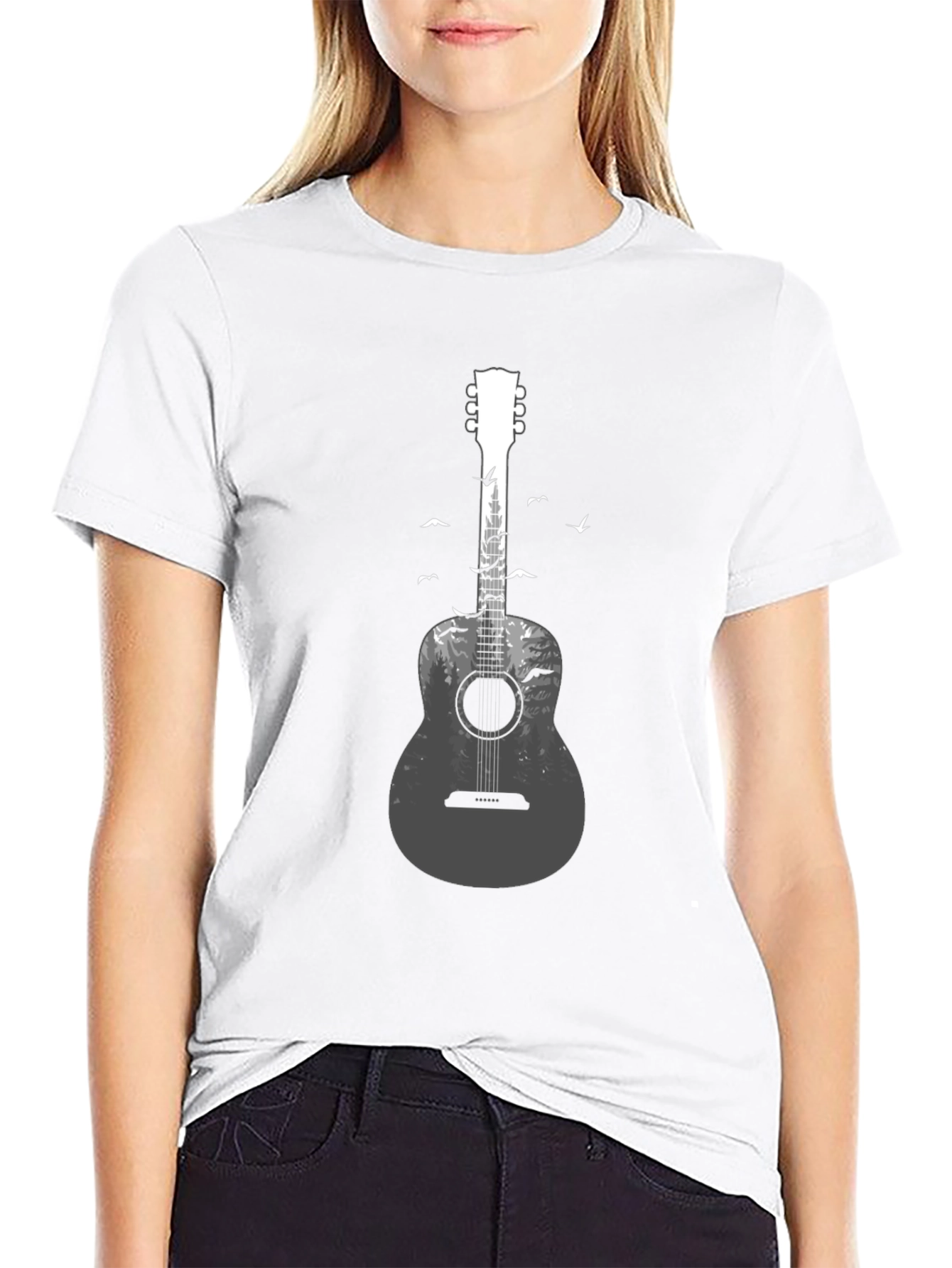Black Acoustic Guitar Forest Graphic Tee - Nature Music Lover T-Shirt view 9