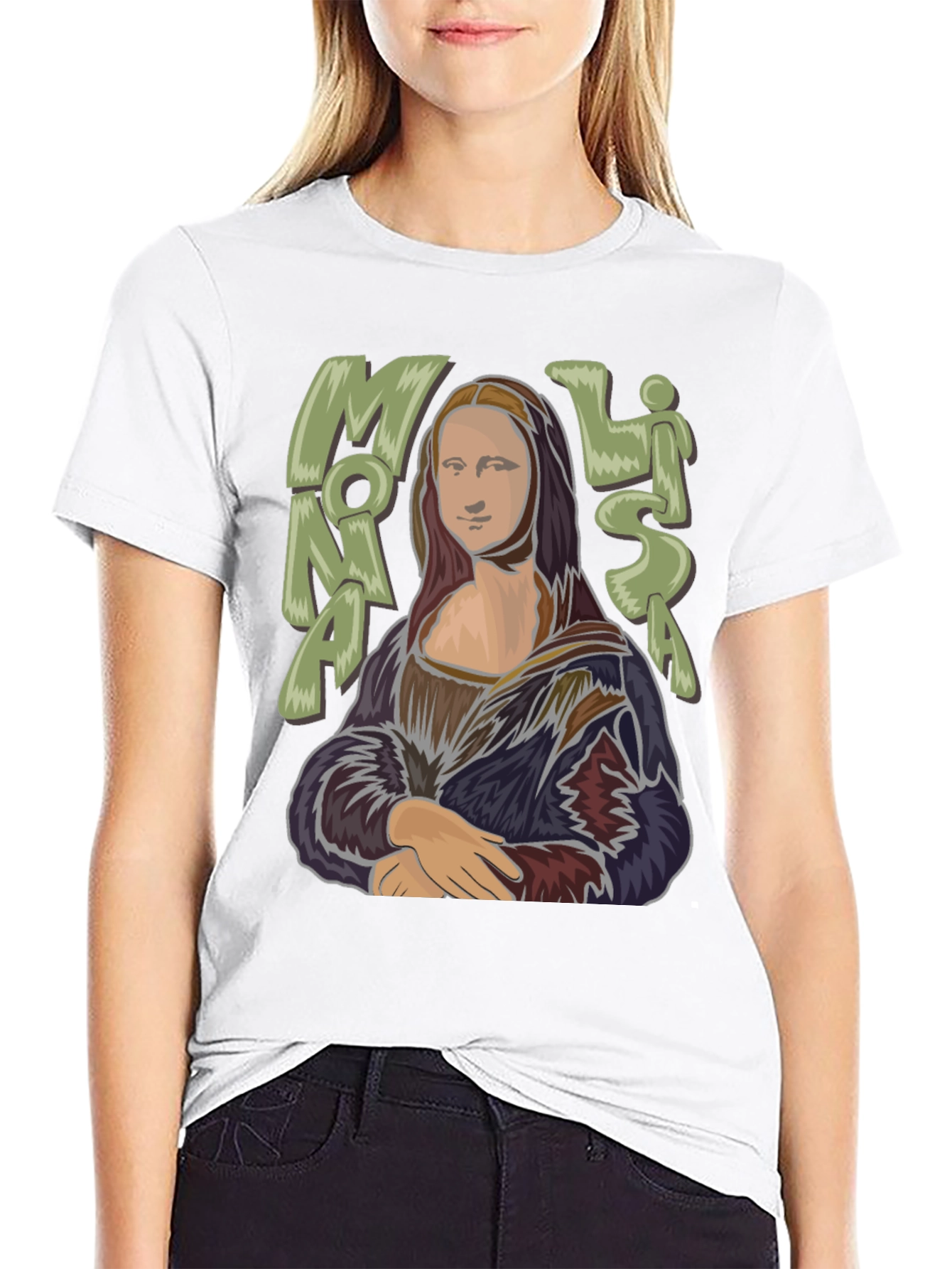 Black Mona Lisa Graphic Tee - Classic Art Style T-Shirt view 9