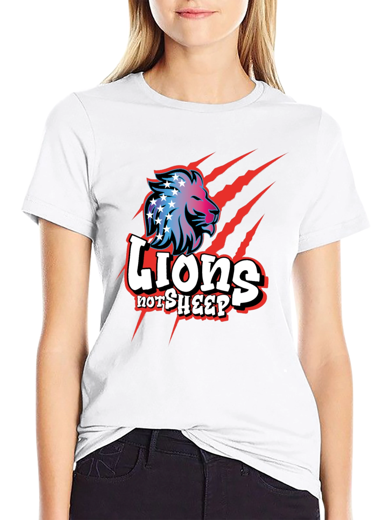 Black Lions Not Sheep Graphic Tee - Patriotic Design view 9