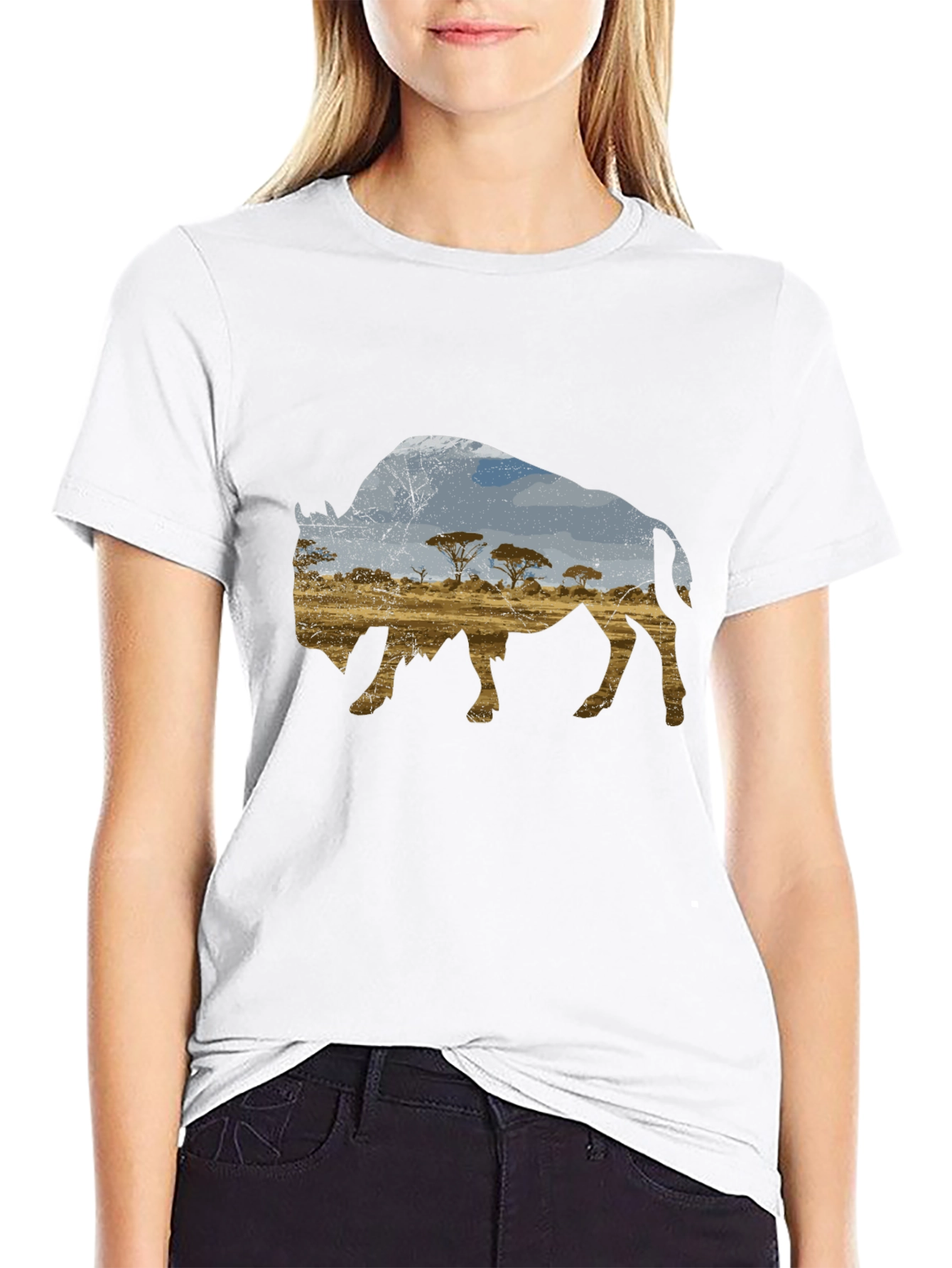 Black Buffalo Landscape Graphic Black T-Shirt view 9