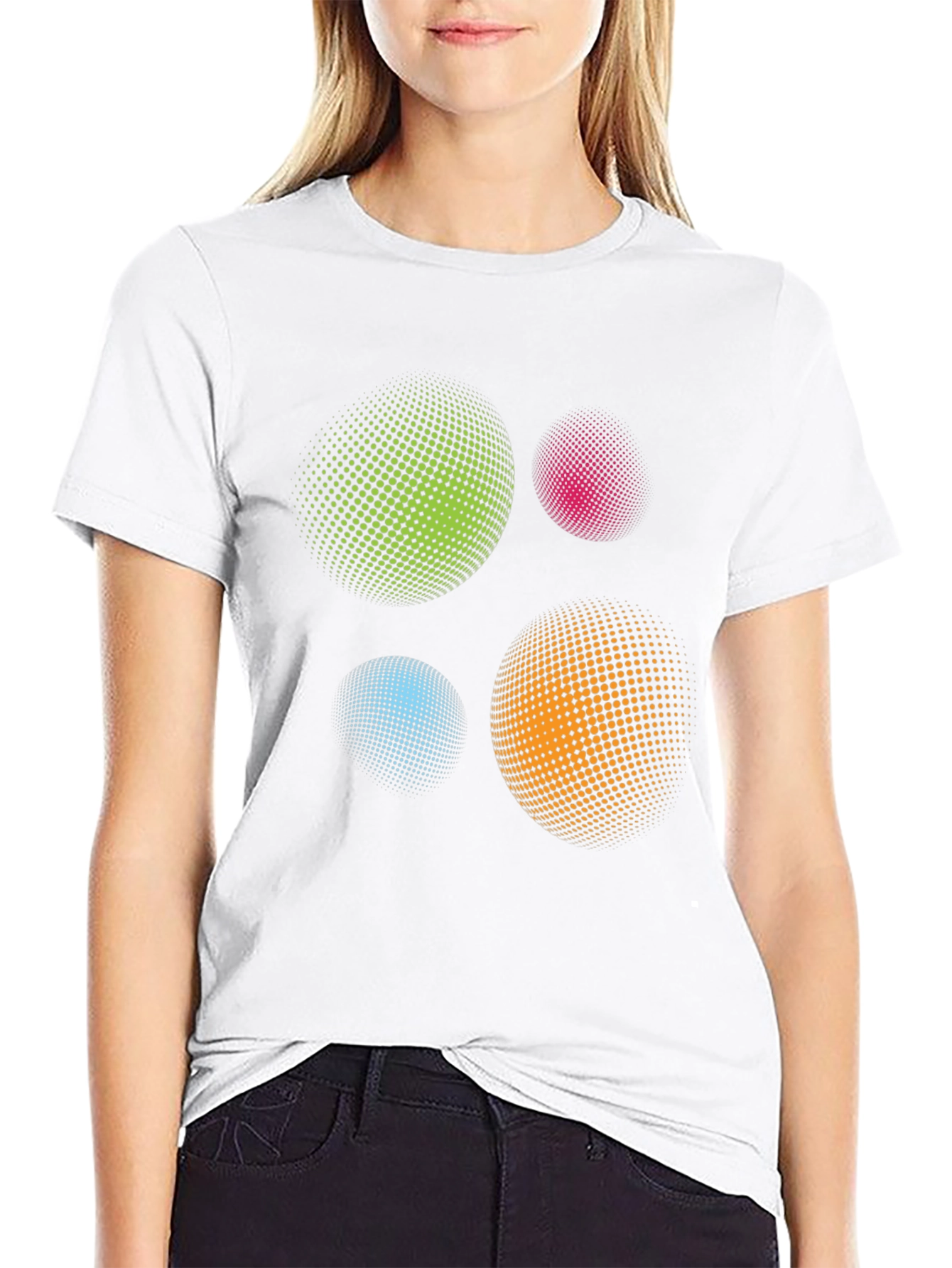 Black Abstract Spheres Graphic Print Black T-Shirt view 9