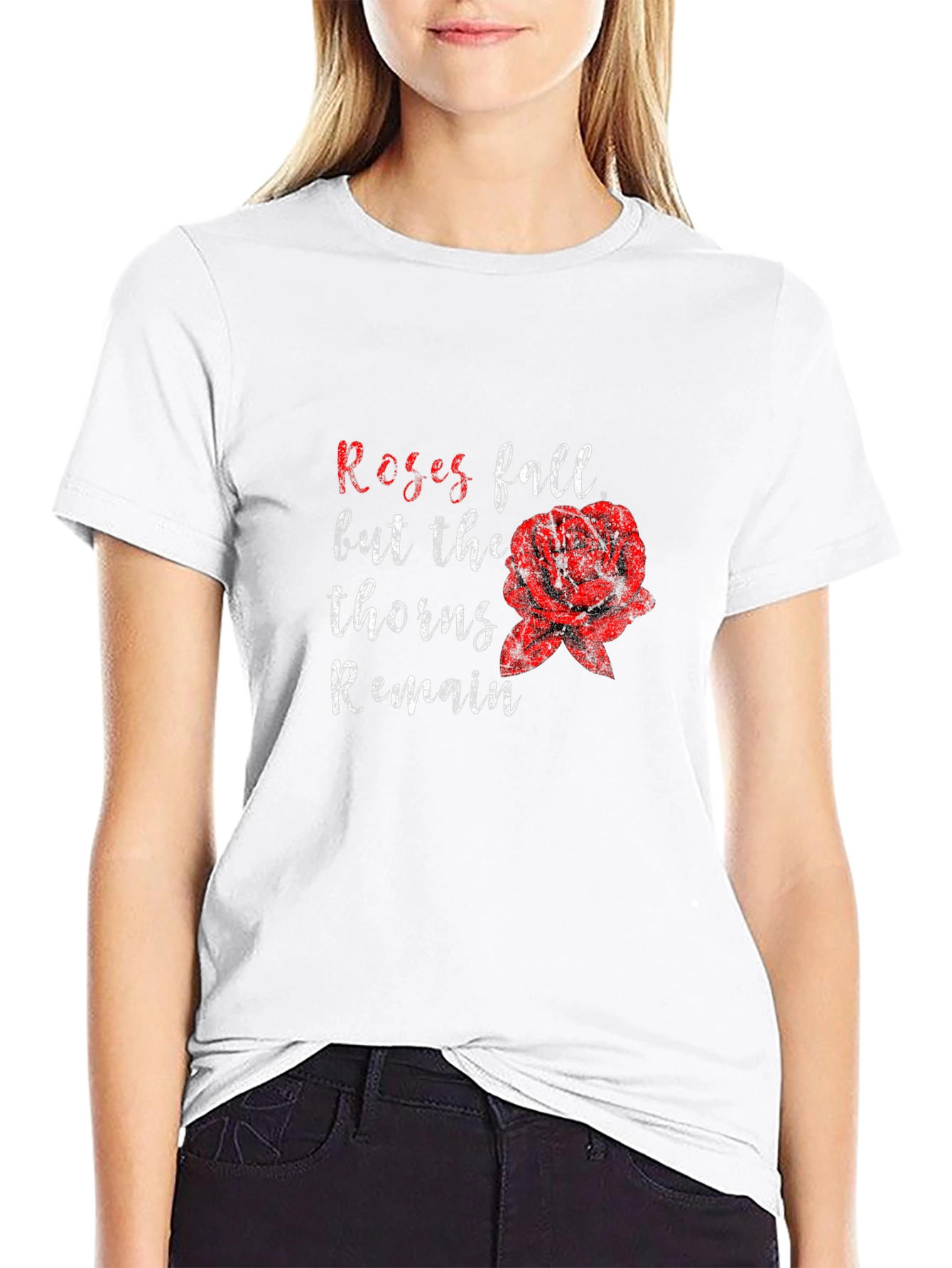 Black Roses Fall Thorns Remain Black Graphic Tee view 9