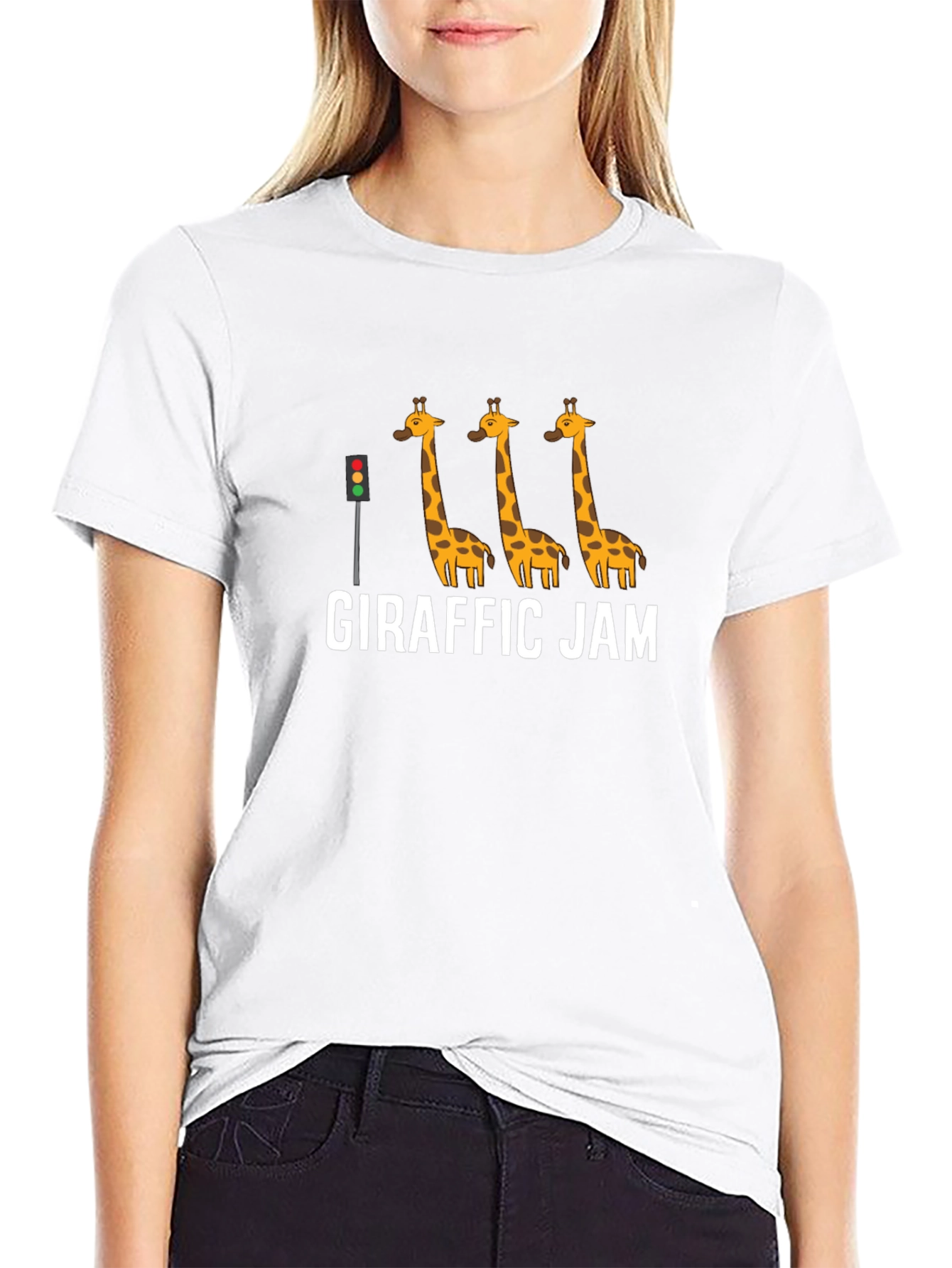 Black Giraffe Jam Graphic Tee - Funny Animal Traffic Design view 9