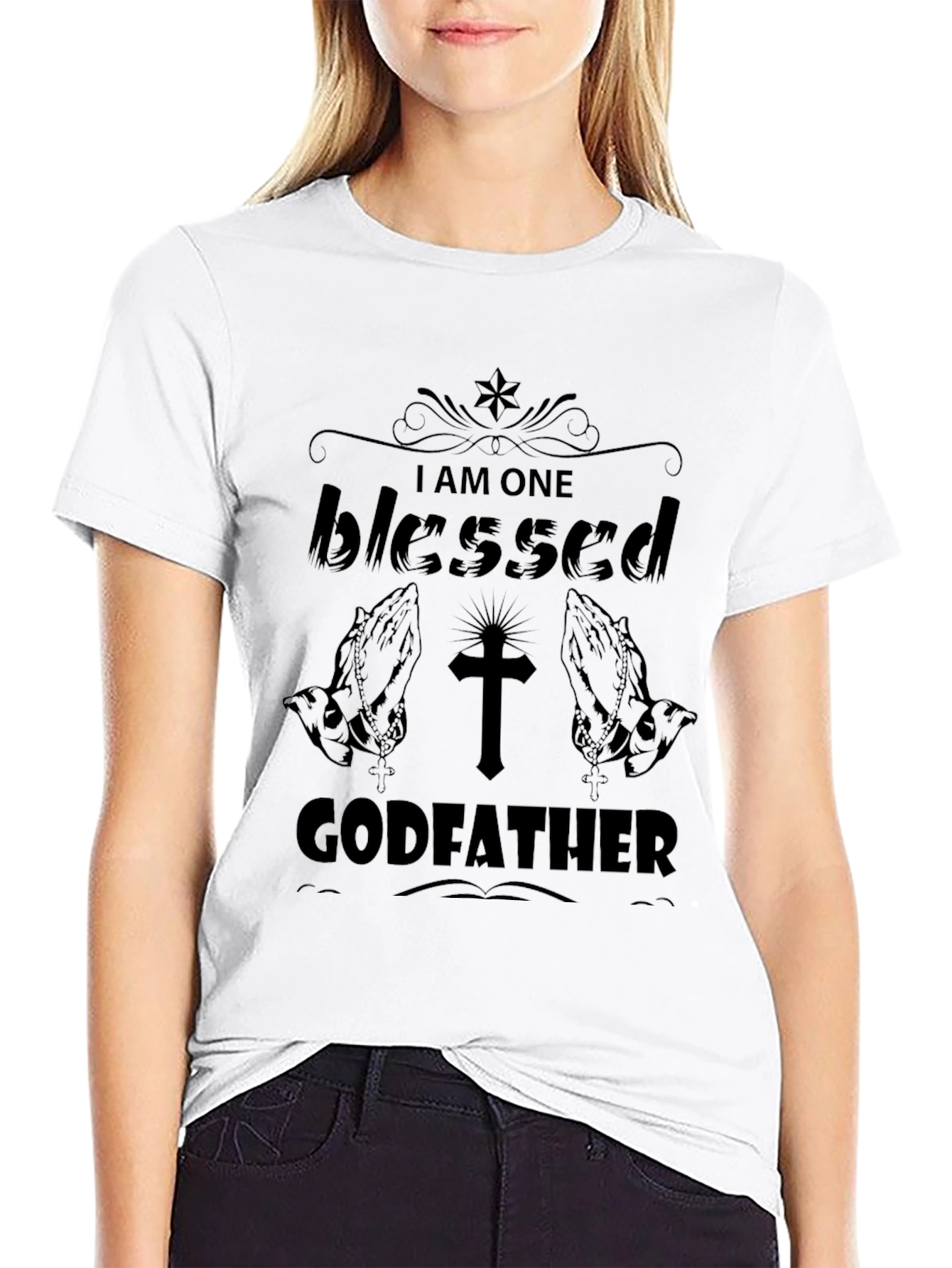 Black Blessed Godfather T-Shirt - Religious Gift view 9
