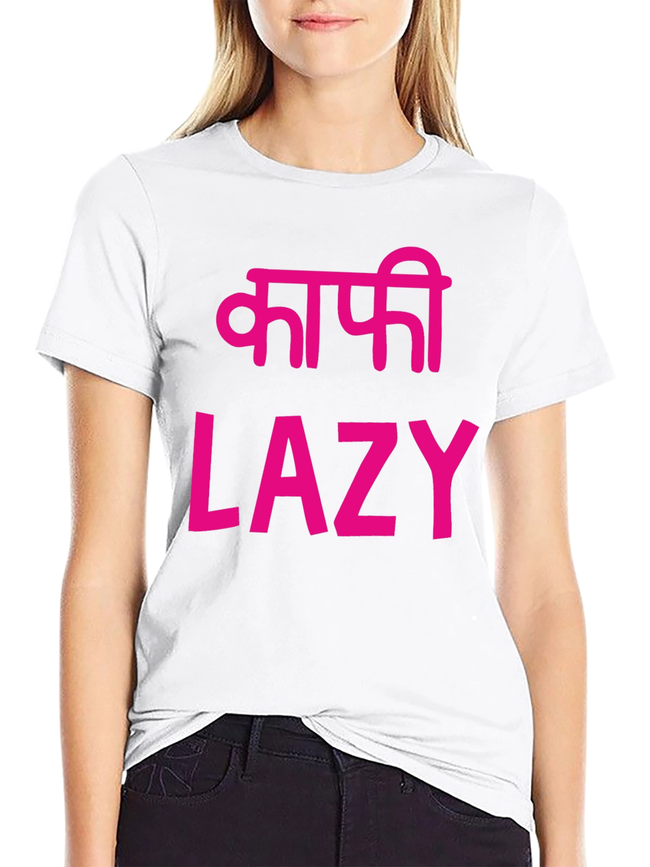 Black Lazy T-Shirt - Black with Pink Print view 9
