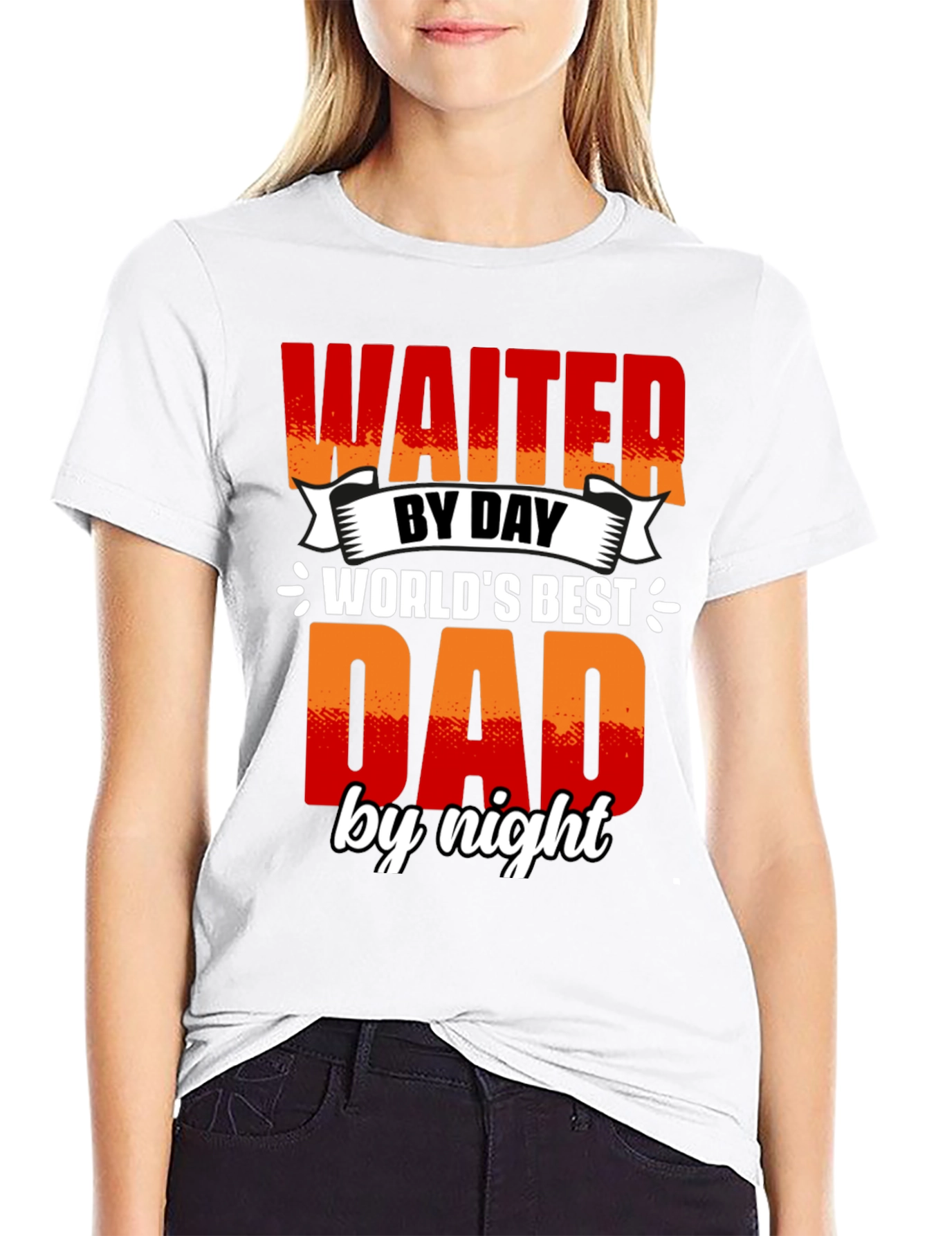 Black Waiter Dad T-Shirt - World's Best Dad view 9
