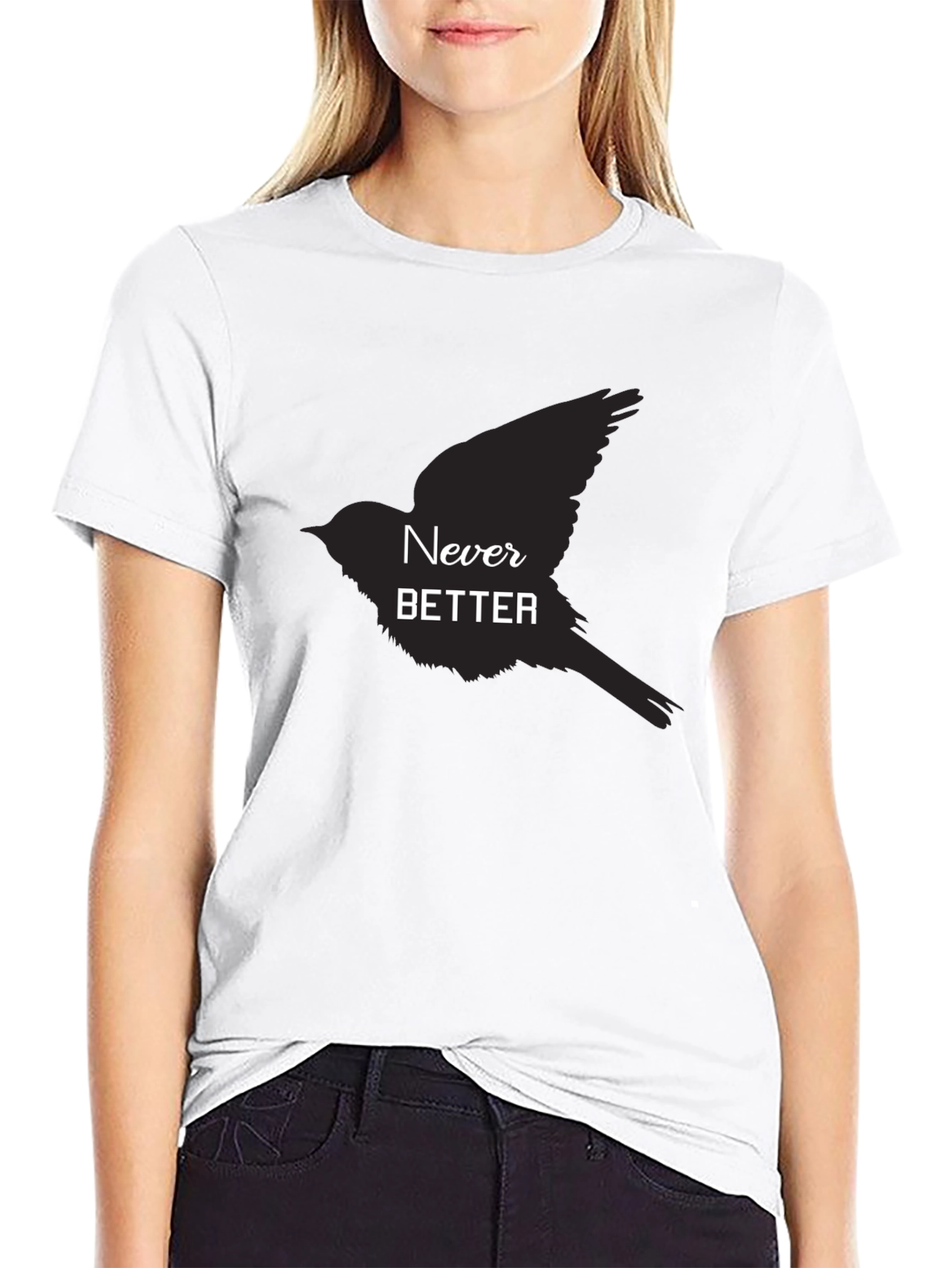 Black Never Better Bird Graphic Black T-Shirt view 9