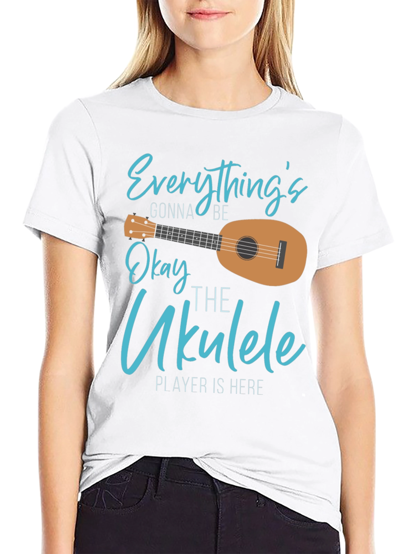 Black Everything's Gonna Be Okay Ukulele T-Shirt view 9