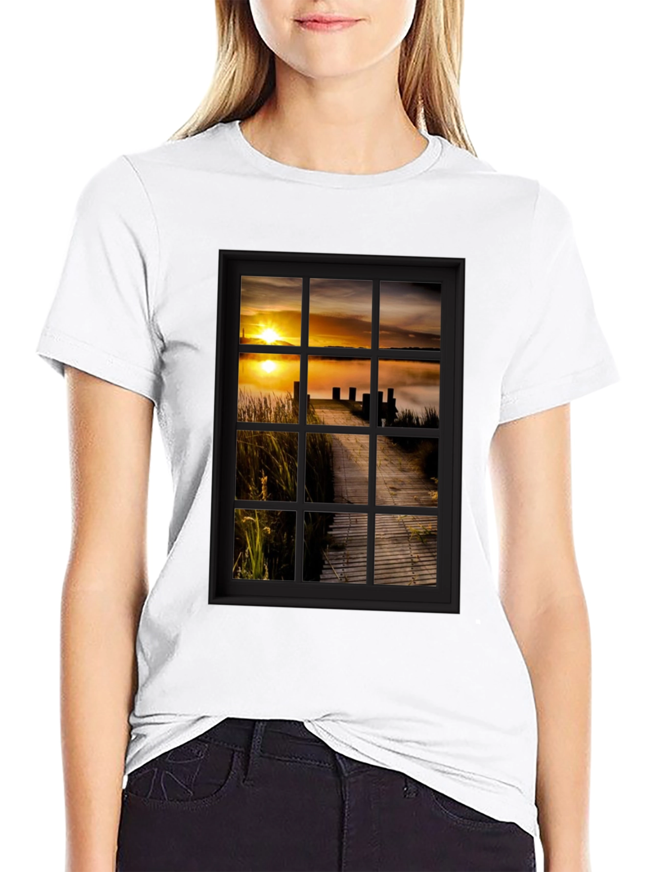 Black Sunrise Pier Window Graphic Tee - Unique Design! view 9