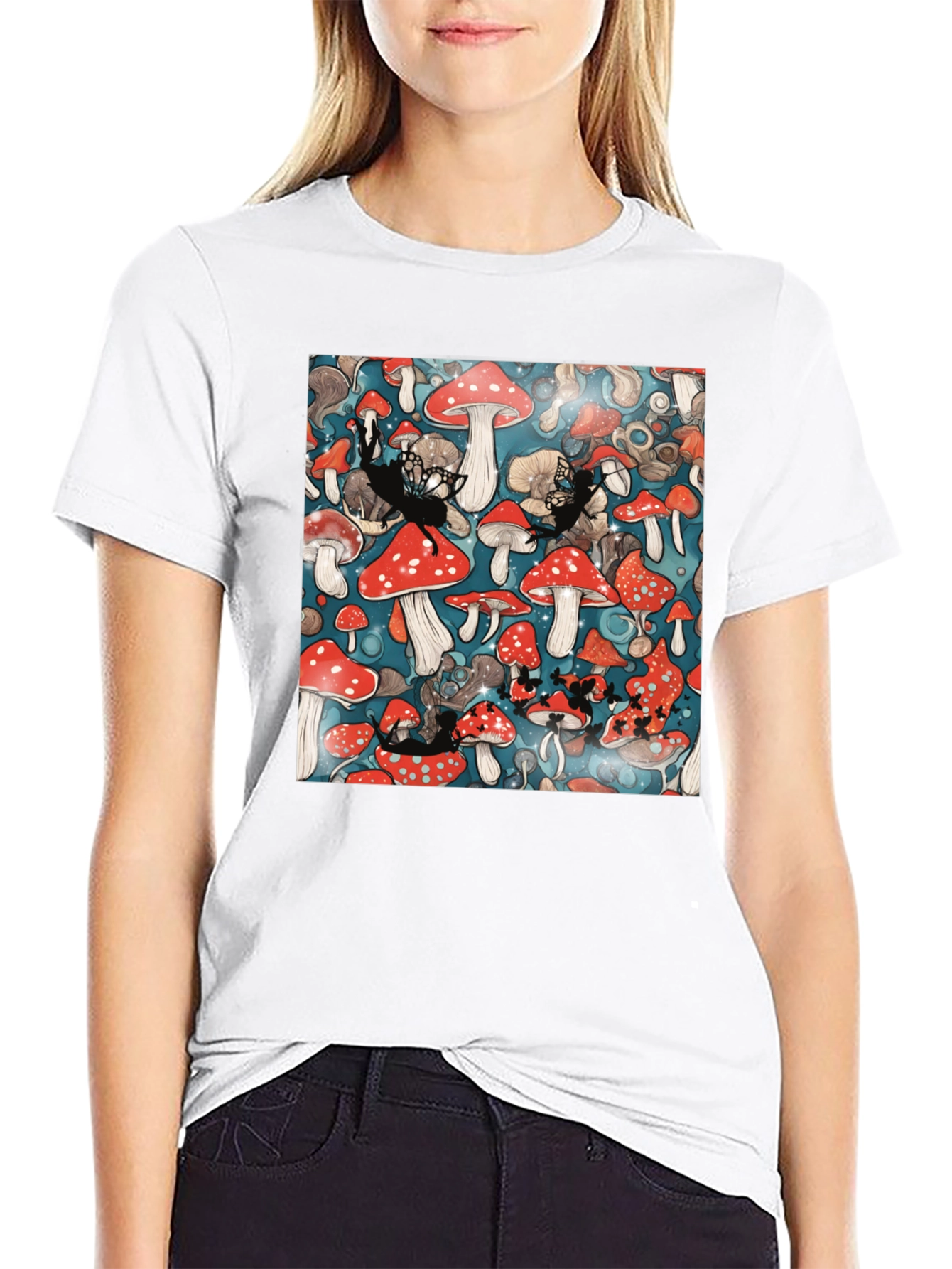 Black Mushroom Fairycore Graphic T-Shirt view 9