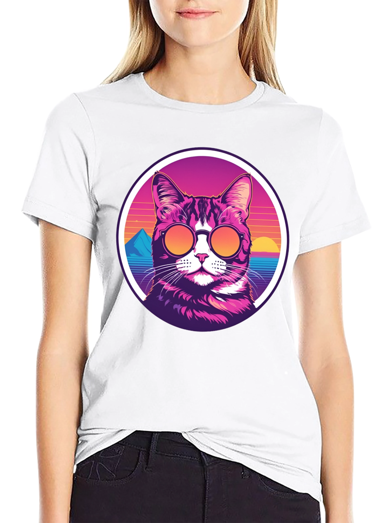 Black Retro Cat T-Shirt - Cool Cat with Shades view 9