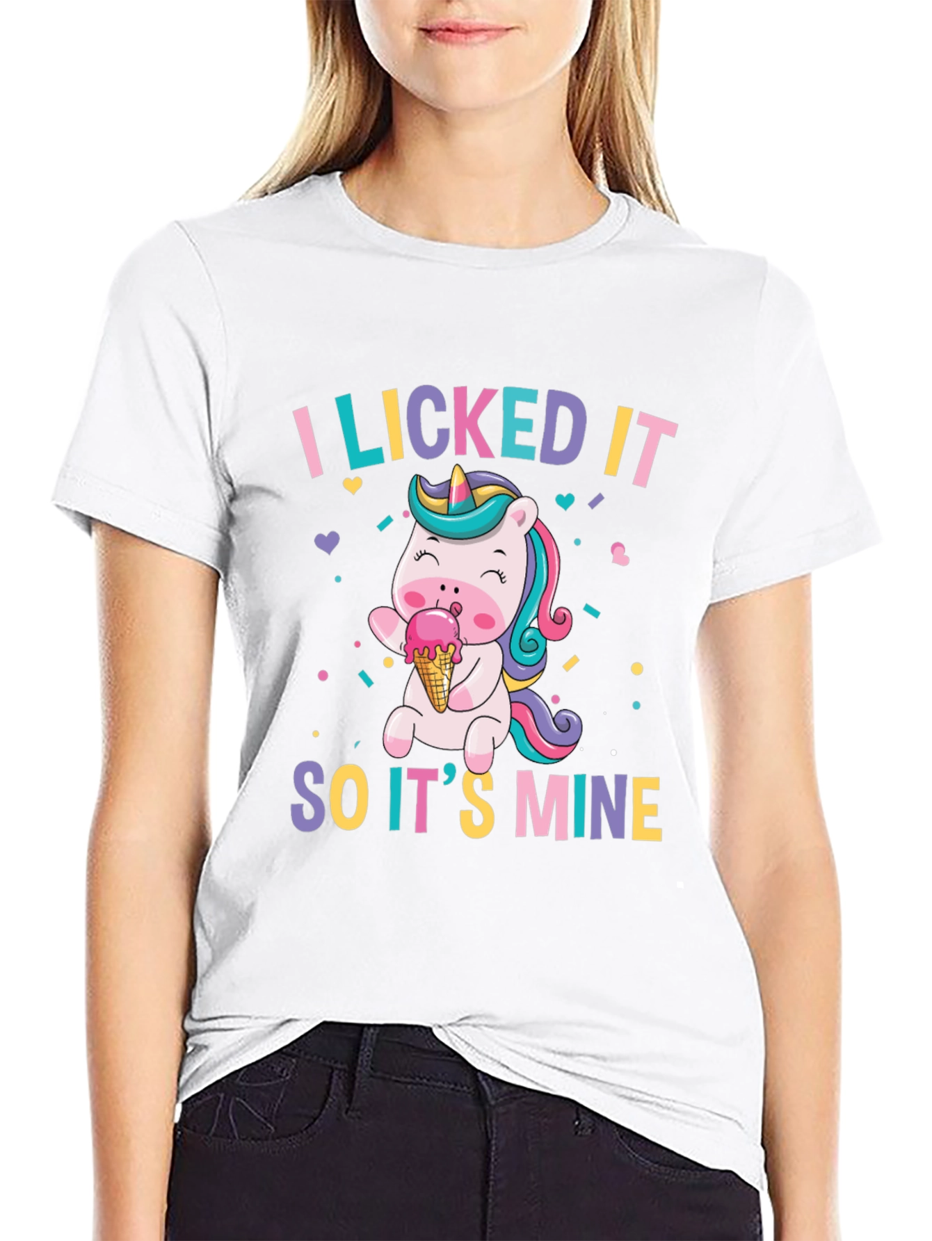 Black I Licked It So It's Mine Unicorn T-Shirt view 9