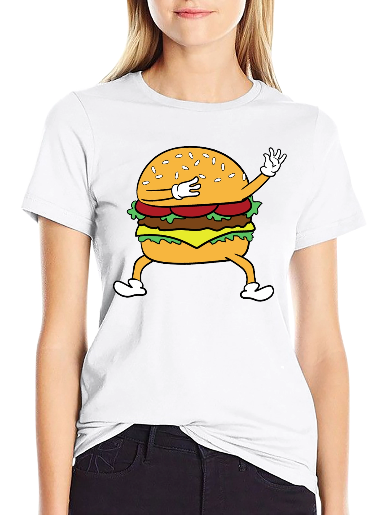 Black Dabbing Burger Graphic Tee - Funny Food T-Shirt view 9