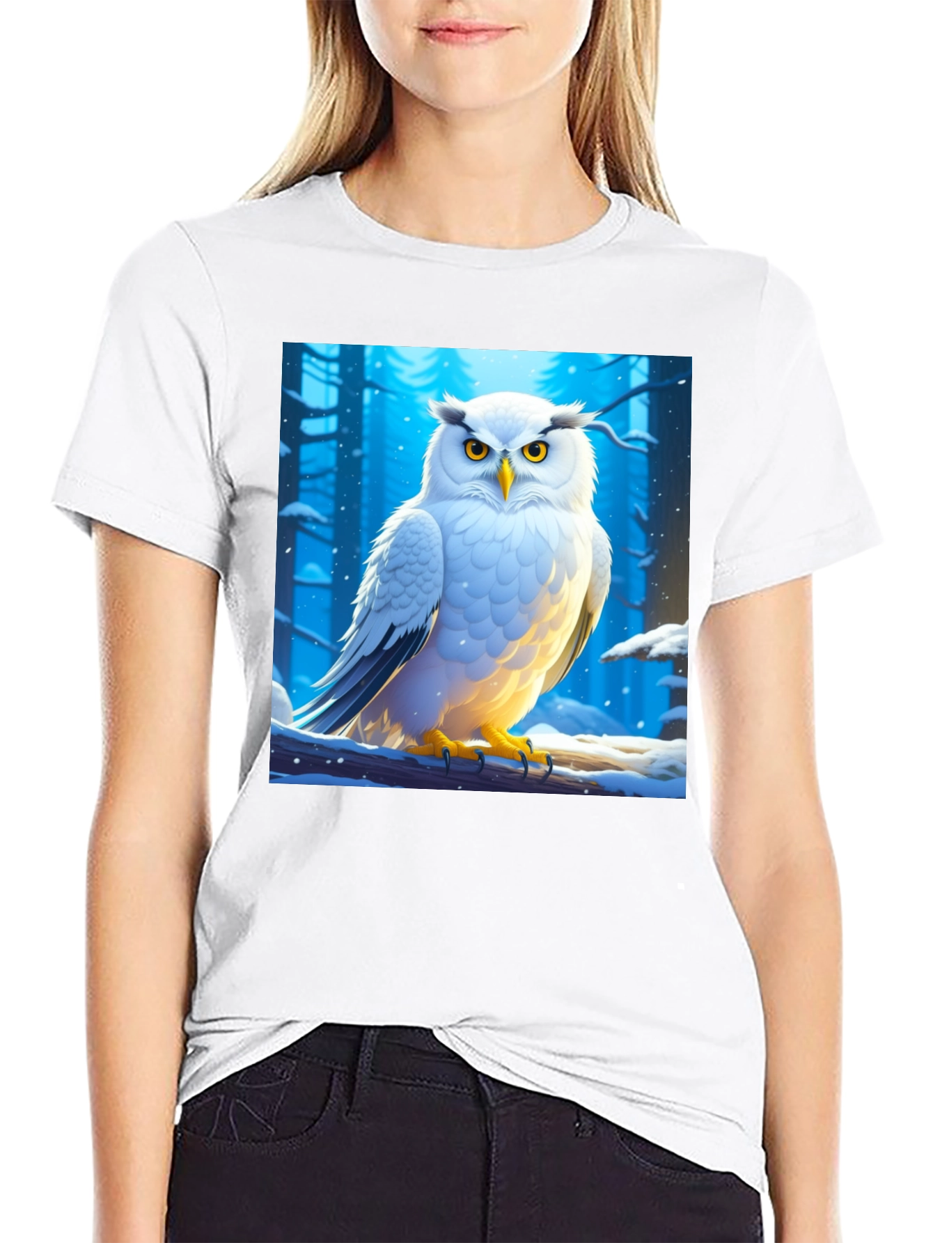 Black Owl Graphic Print Black T-Shirt view 9