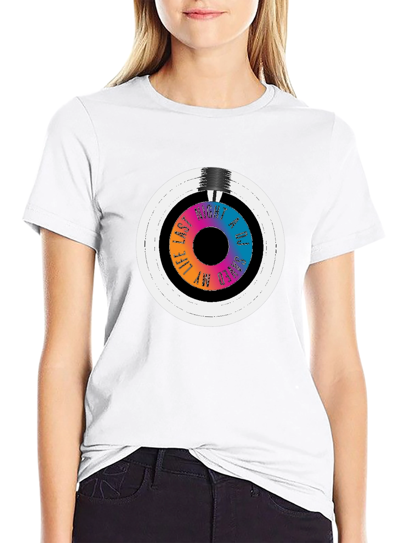 Black Colorful Vinyl Record Graphic Tee - Black Cotton Blend T-Shirt view 9