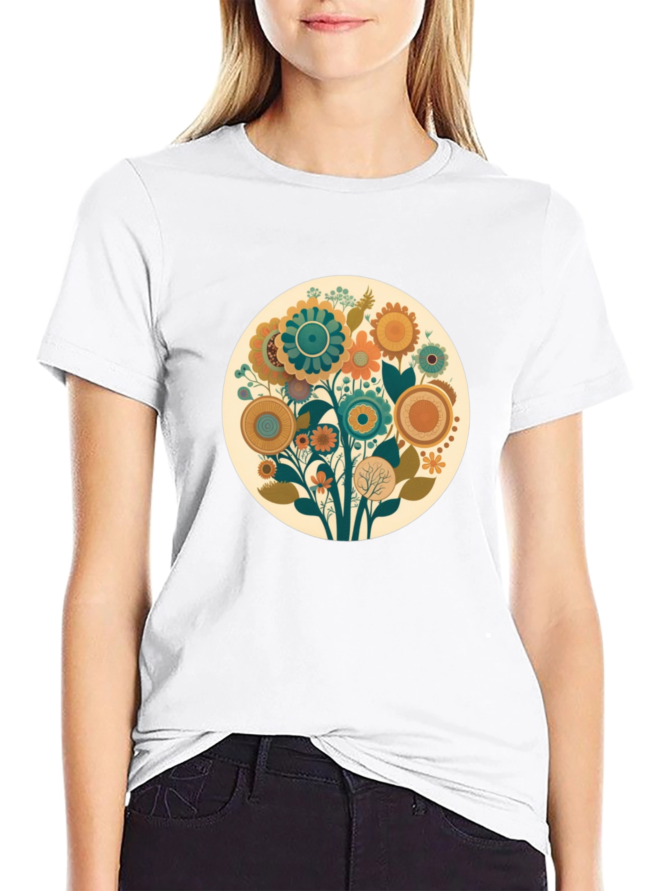 Floral Circle Graphic Tee - Soft Cotton Blend - 9
