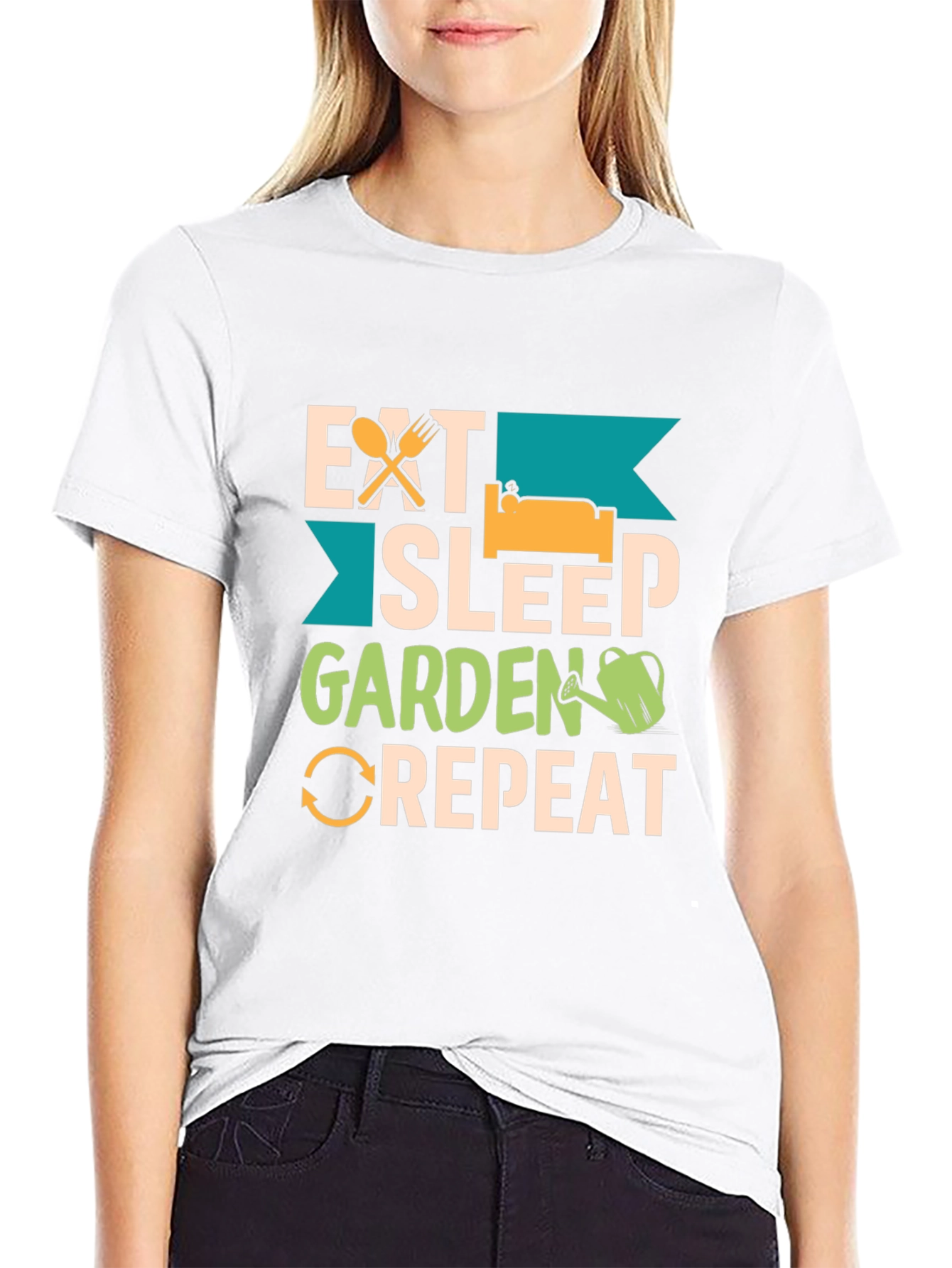 Black Eat Sleep Garden Repeat Graphic T-Shirt view 9