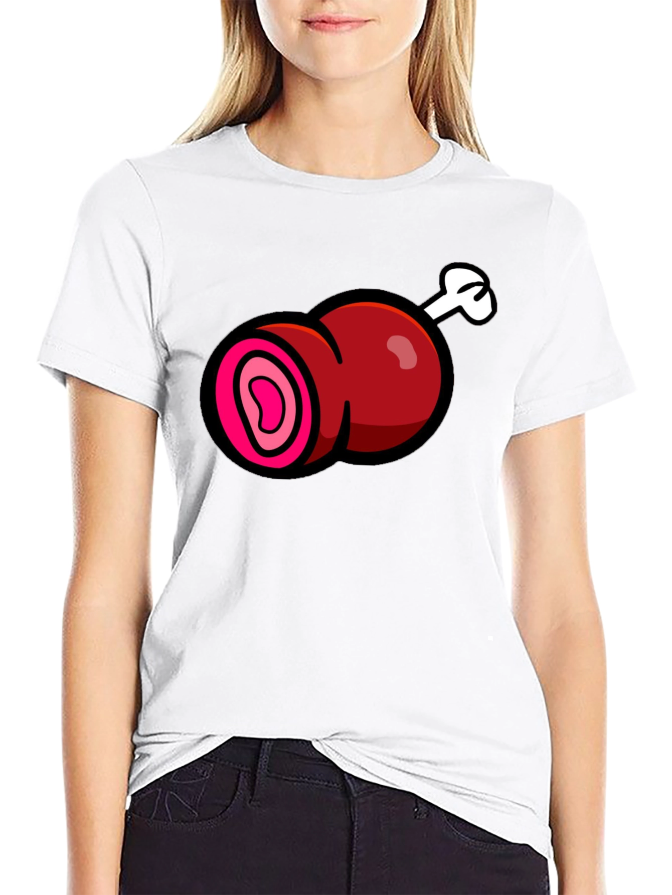 Black Cartoon Meat T-Shirt - Funny Graphic Tee view 9