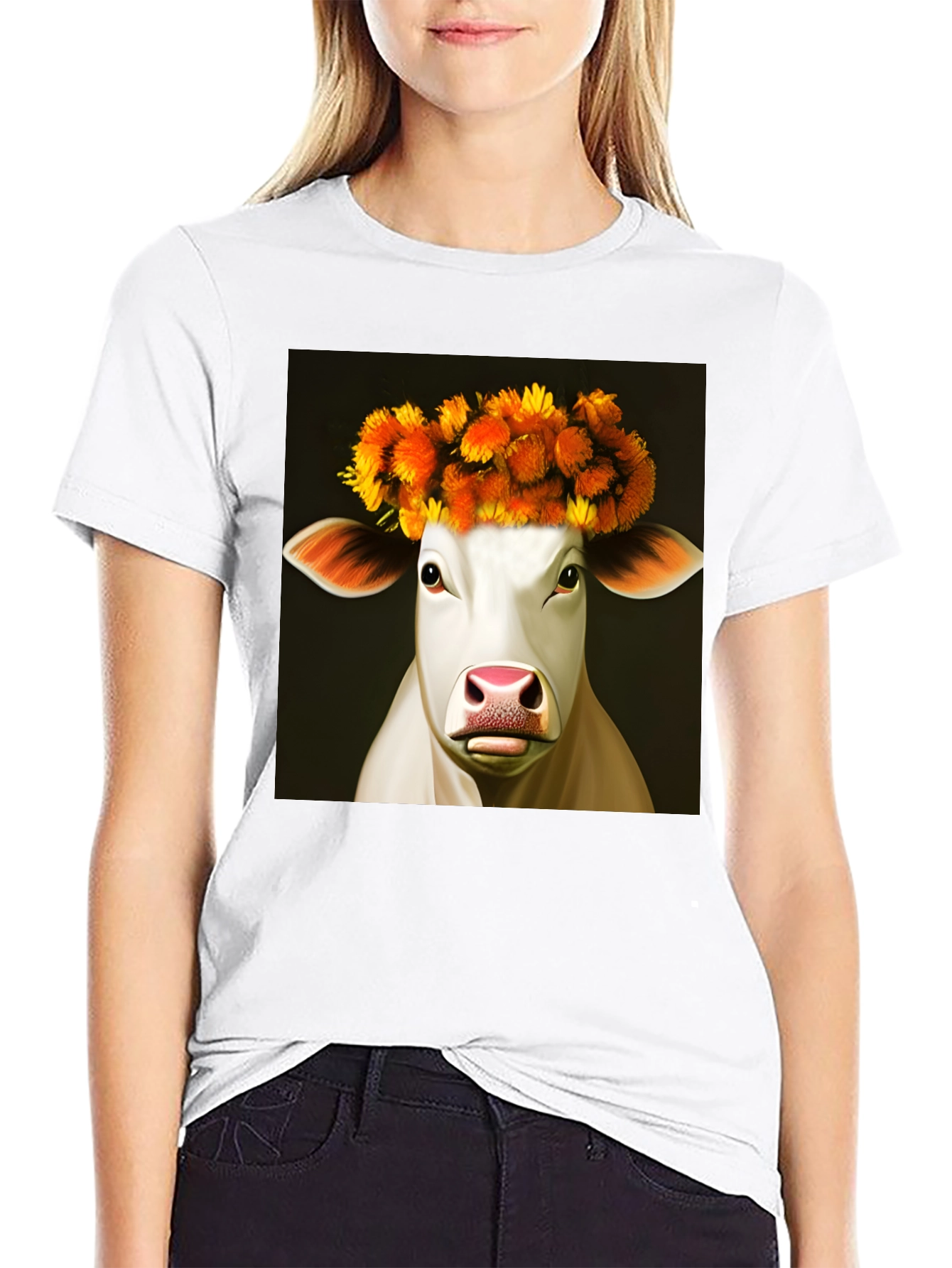 Black Cow with Flower Crown Graphic Tee - Black view 9