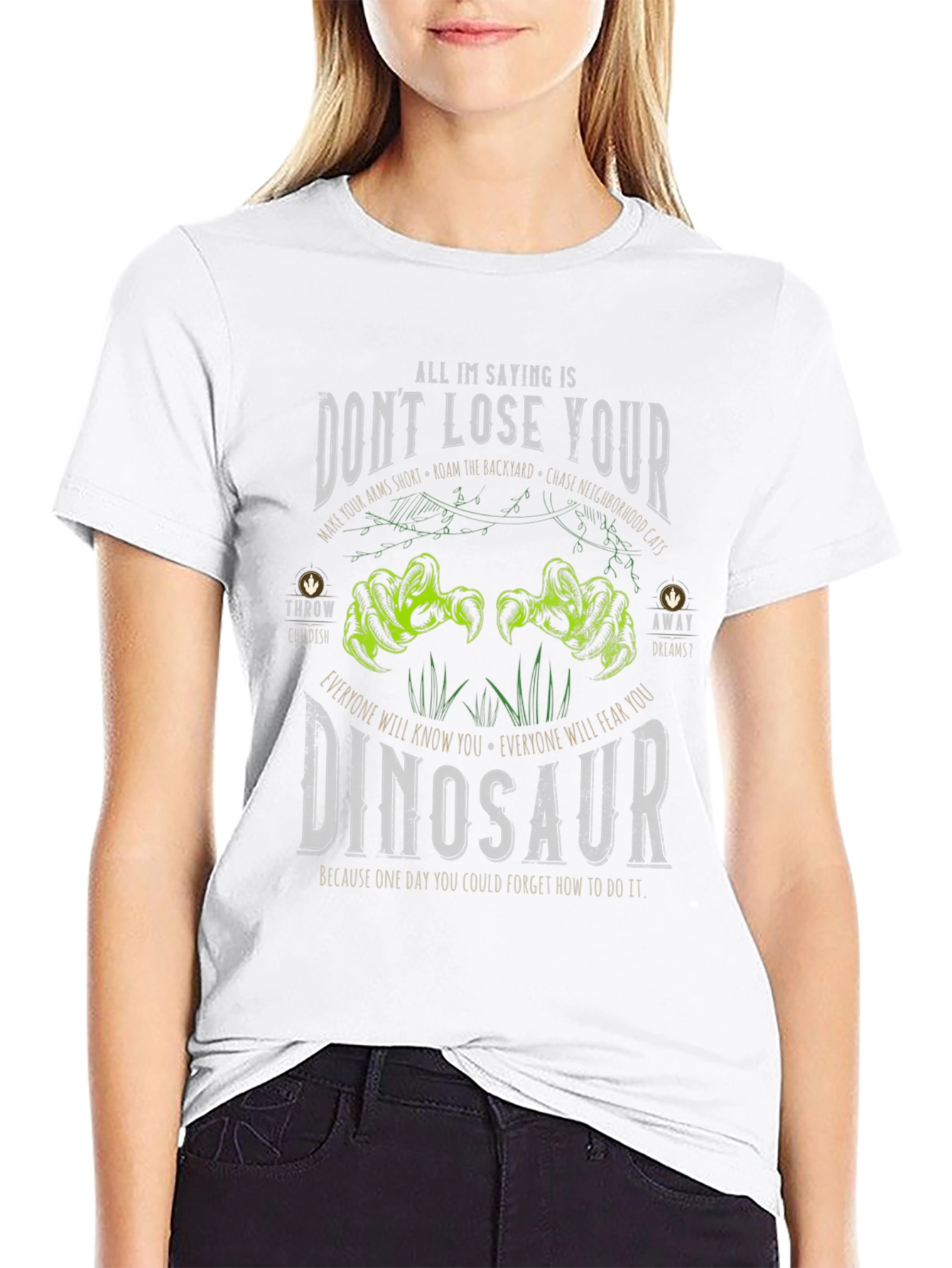 Black Don't Lose Your Dinosaur Graphic Tee - Black Cotton T-Shirt view 9