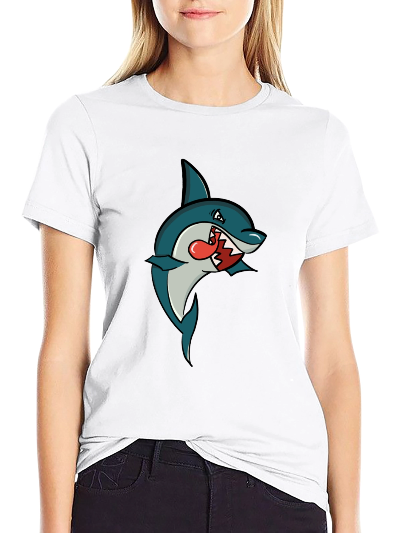 Black Shark Cartoon Graphic Tee - Men's Black T-Shirt view 9