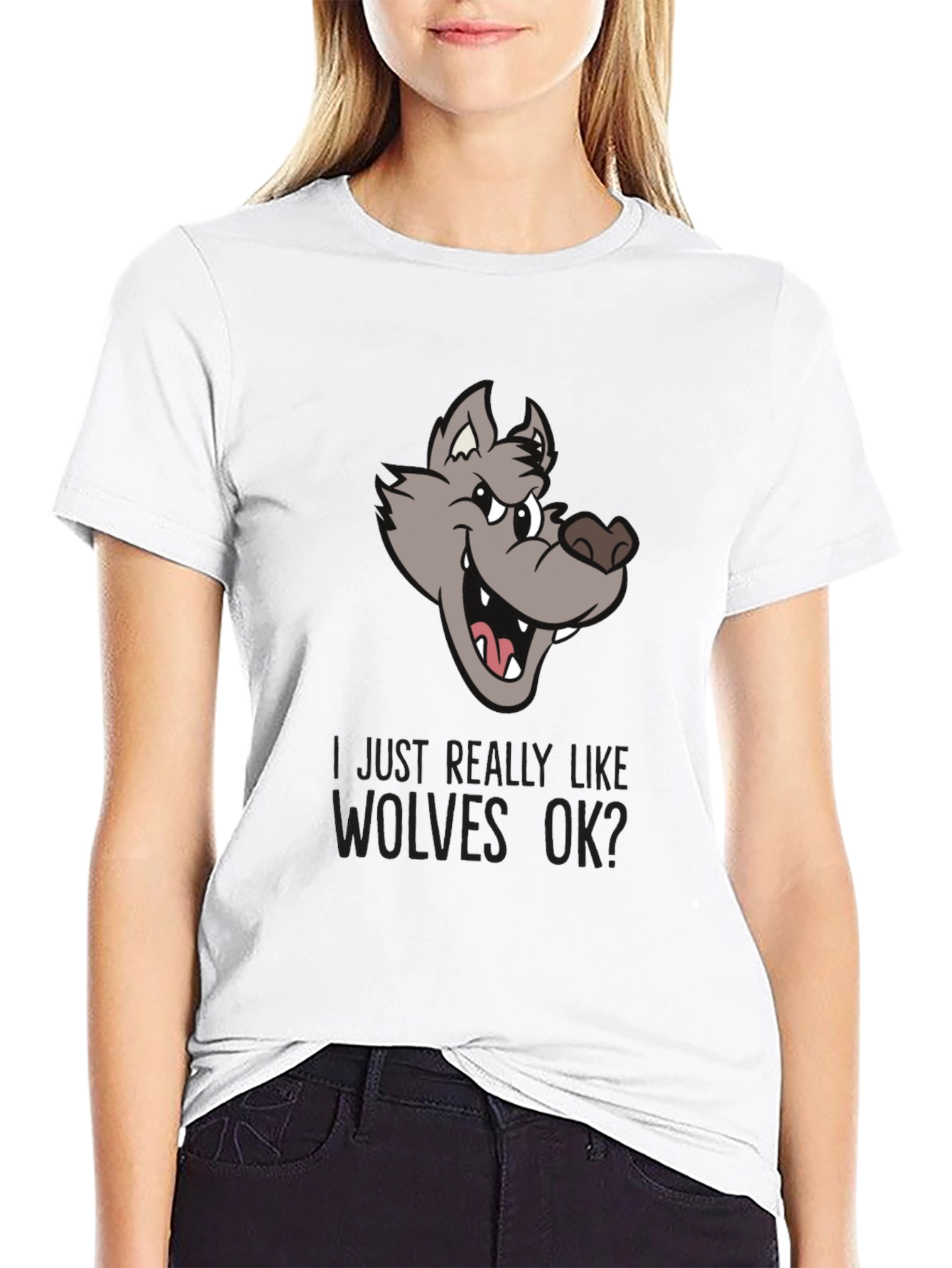Black Wolf Lover Graphic Tee - "I Just Really Like Wolves OK?" view 9