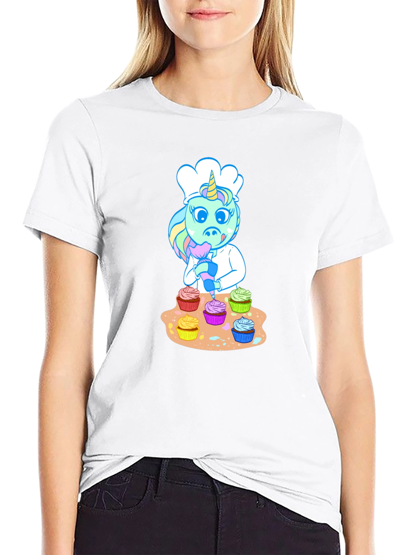 Black Unicorn Chef Cupcake T-Shirt view 9
