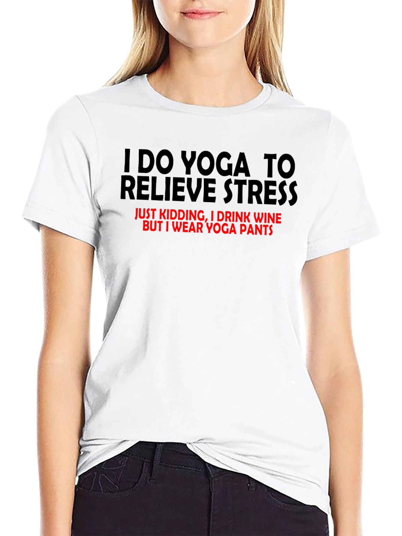 Black Funny Yoga Wine T-Shirt: Relieve Stress in Style view 9
