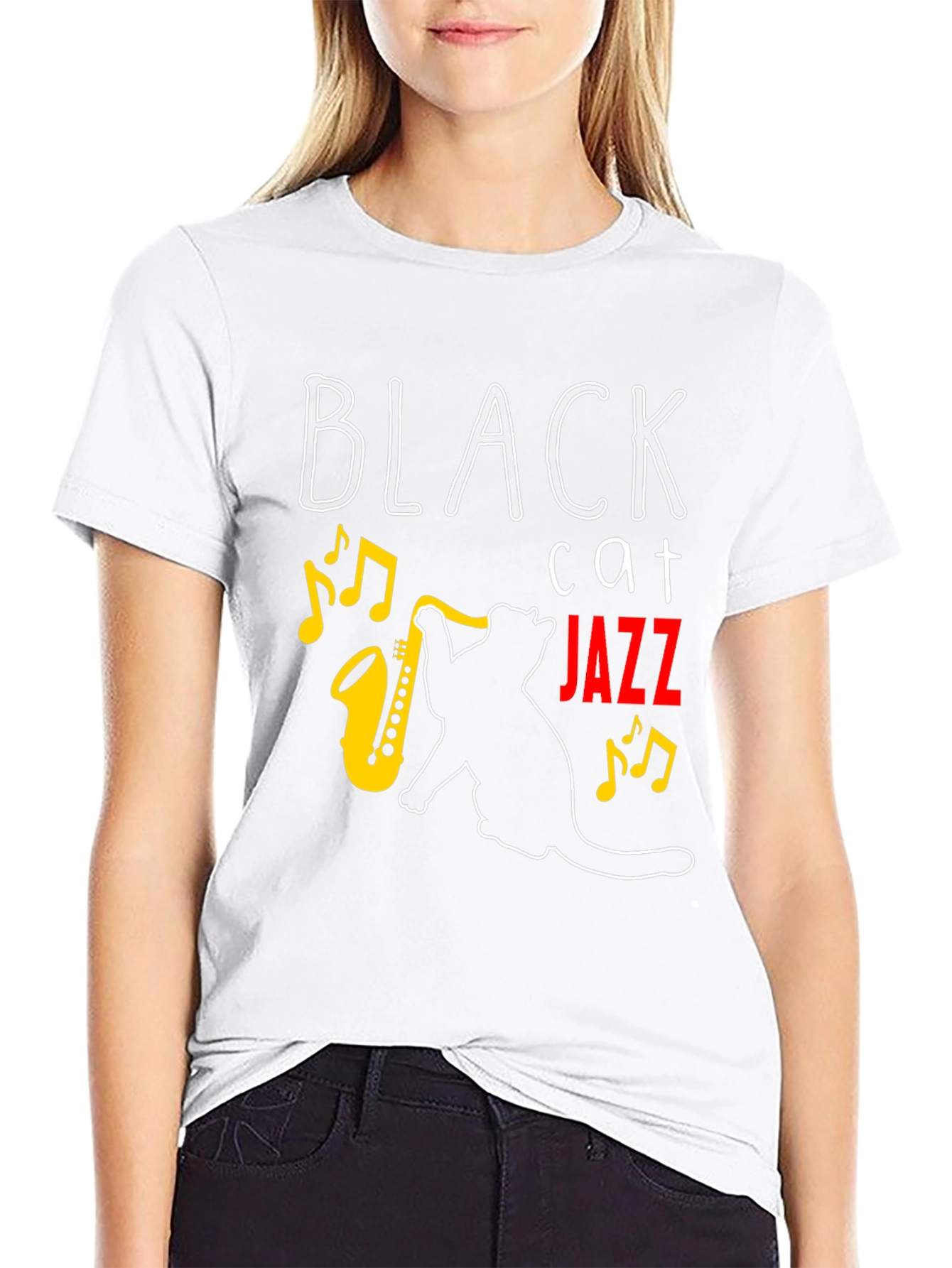 Black Black Cat Jazz Music T-Shirt view 9