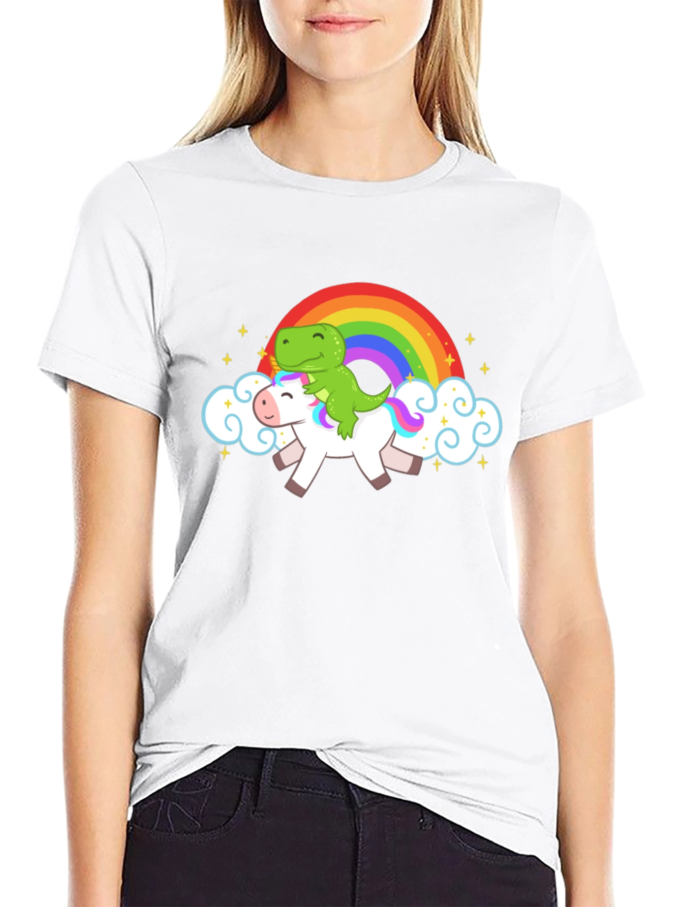 Black Dinosaur Unicorn Rainbow T-Shirt view 9