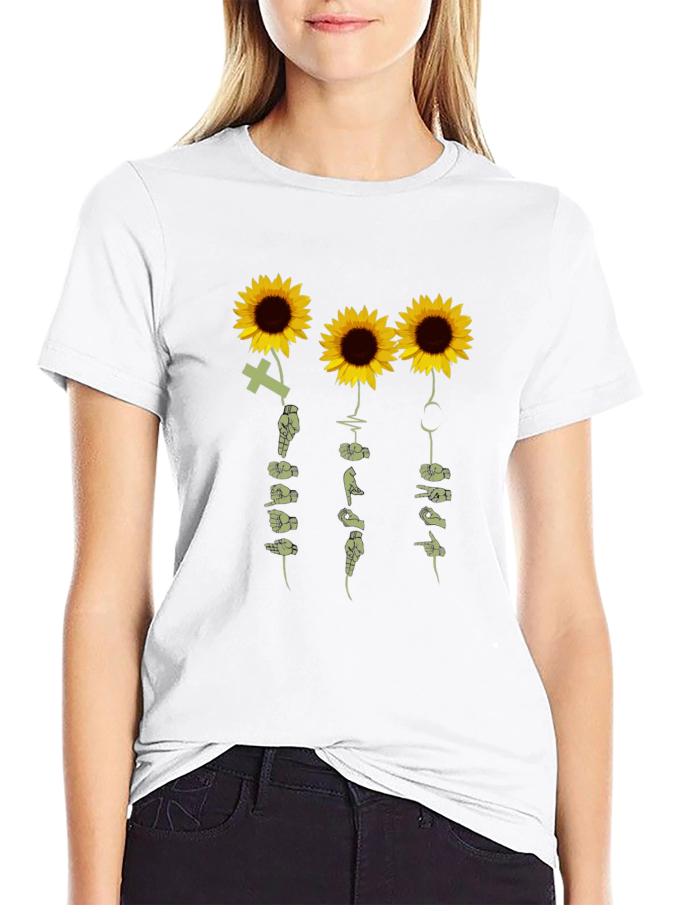 Black Sunflower Sign Language T-Shirt - Black view 9