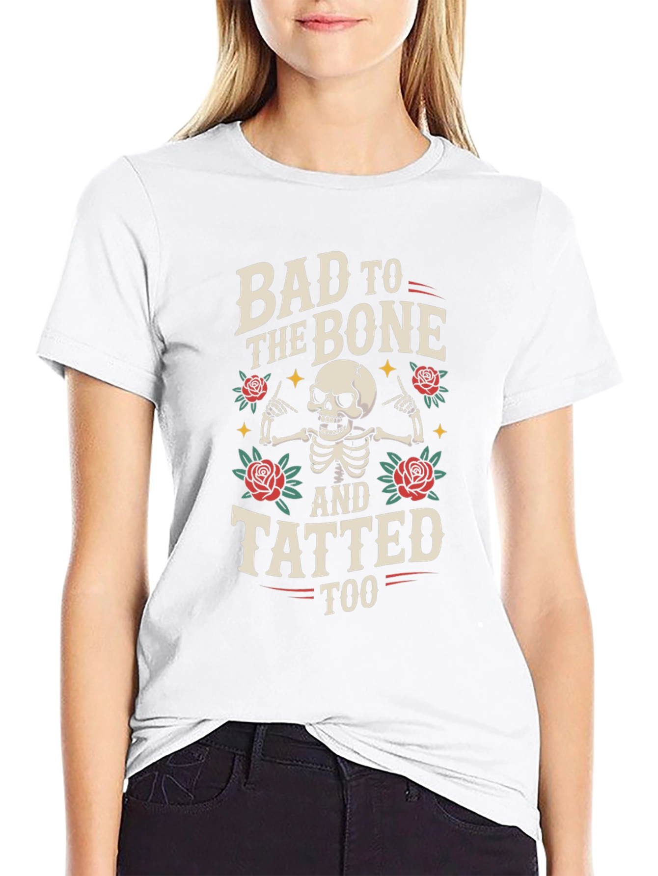 Black Bad to the Bone Tattooed Graphic T-Shirt view 9
